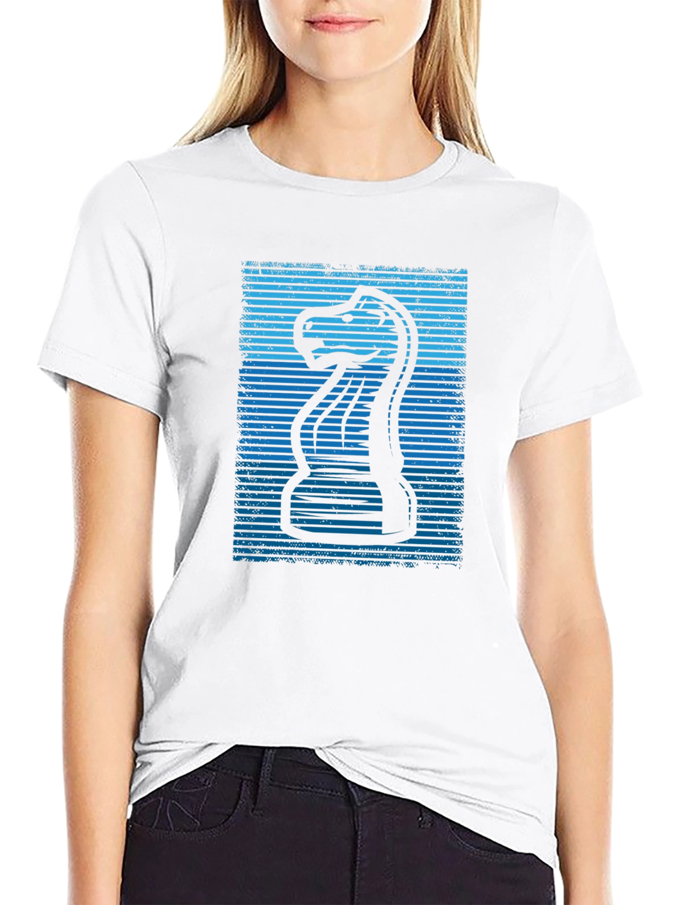 Chess Knight Graphic Tee - Cool Blue Design