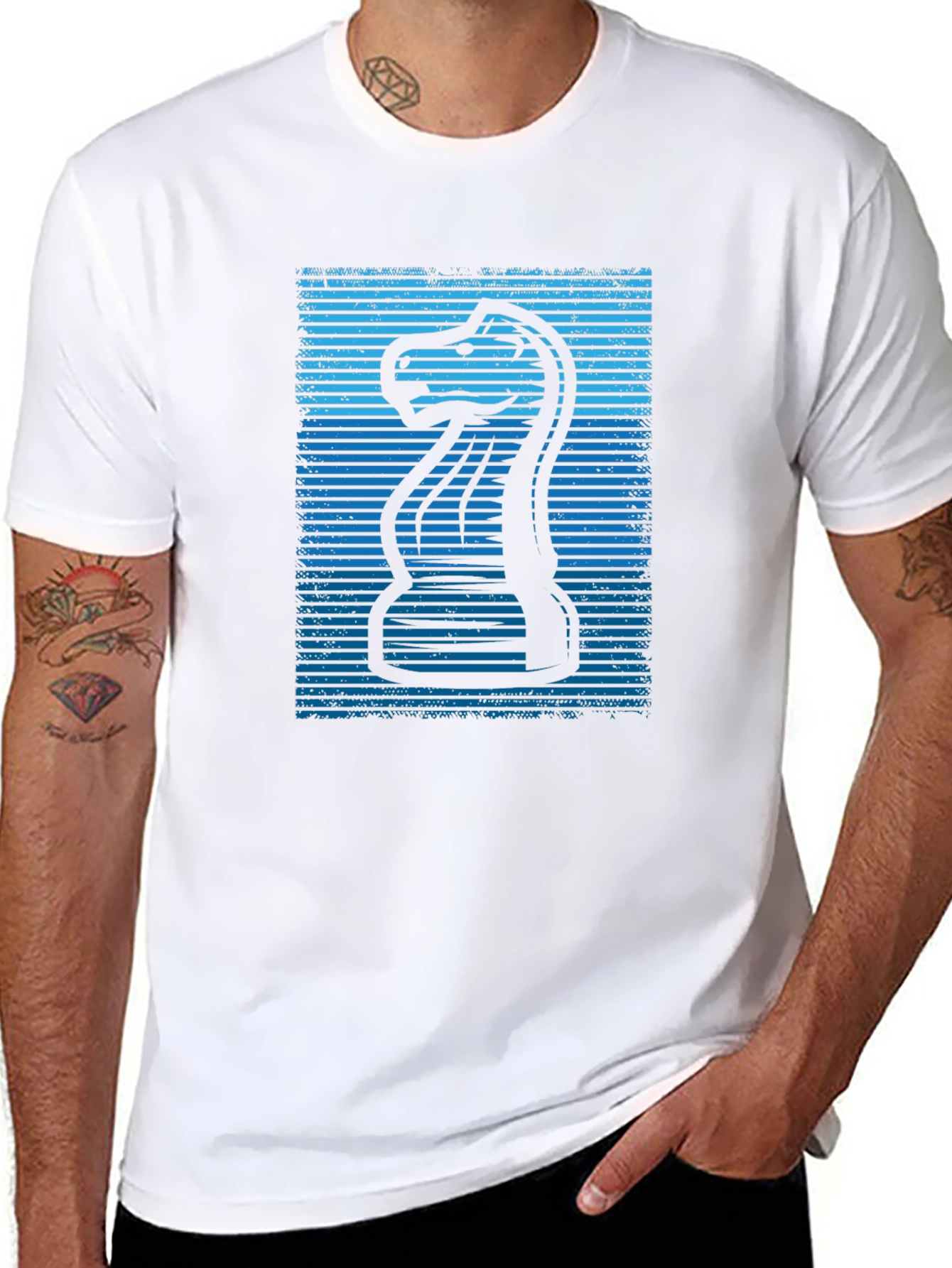 Chess Knight Graphic Tee - Cool Blue Design