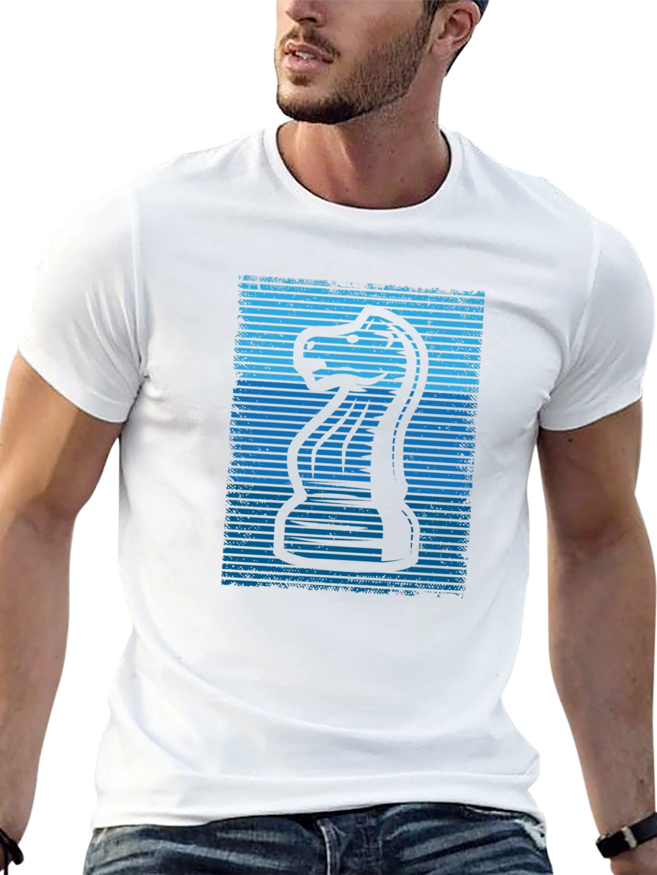 Chess Knight Graphic Tee - Cool Blue Design