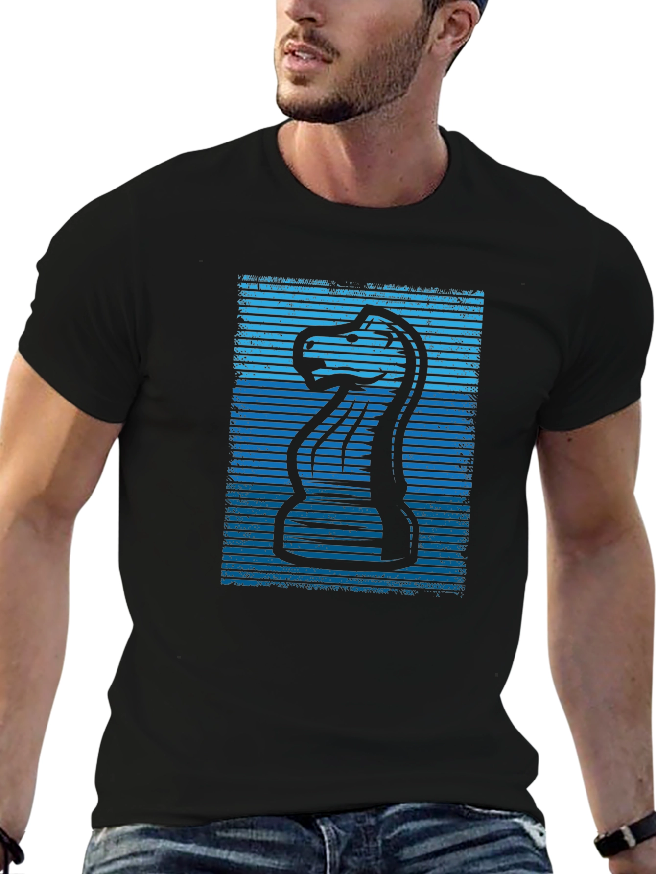 Chess Knight Graphic Tee - Cool Blue Design