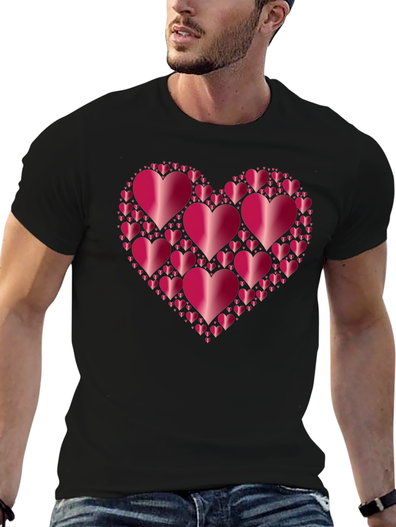 Heart Cluster Black T-Shirt - Love Design