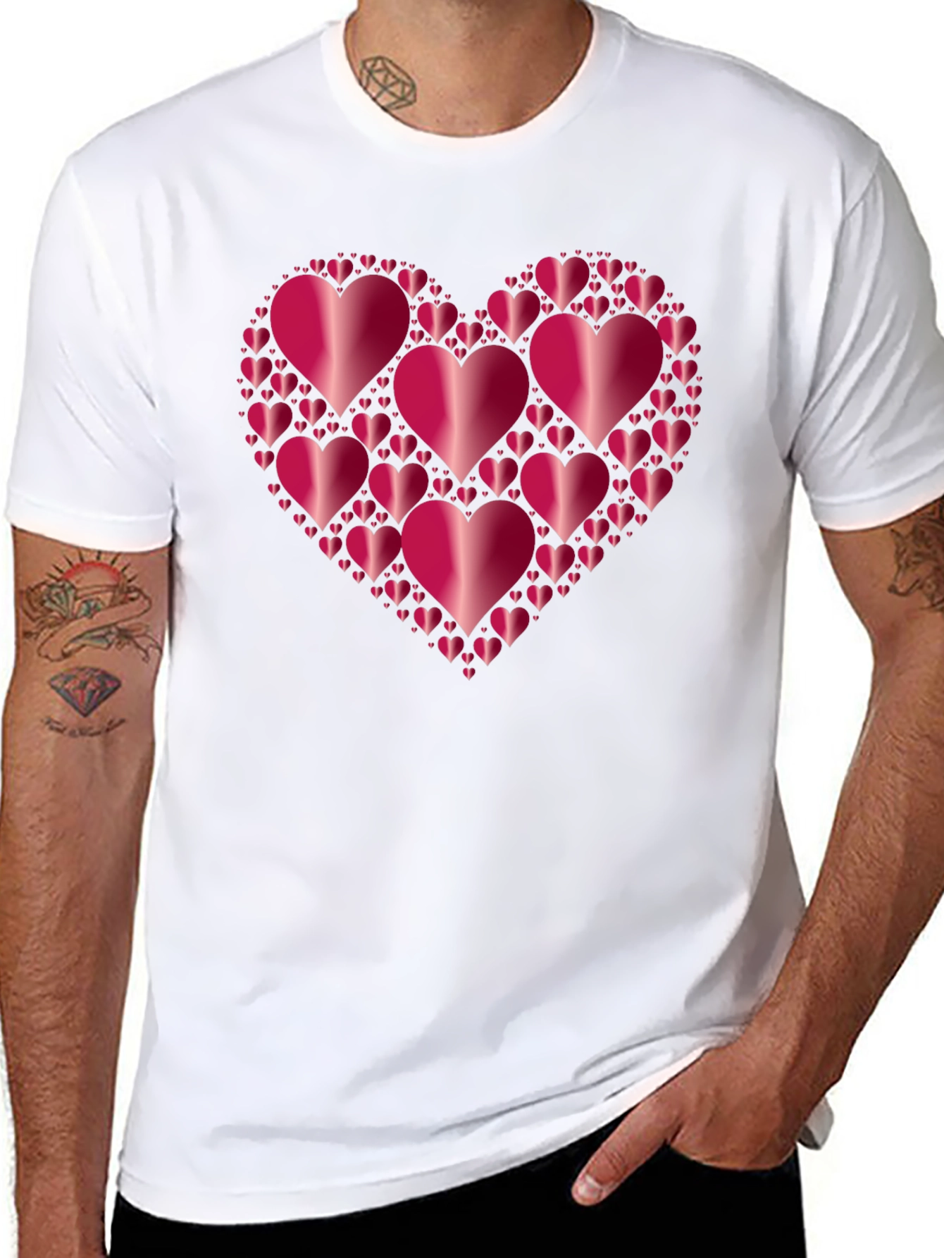 Heart Cluster Black T-Shirt - Love Design