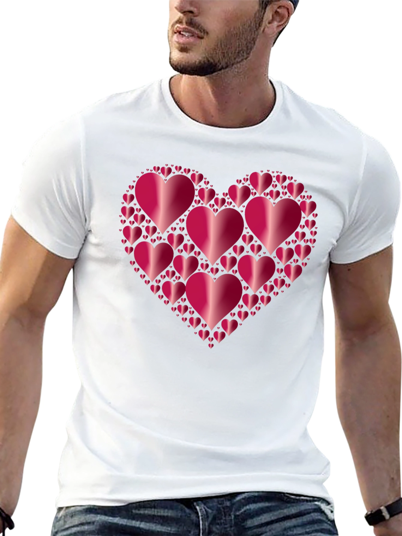 Heart Cluster Black T-Shirt - Love Design