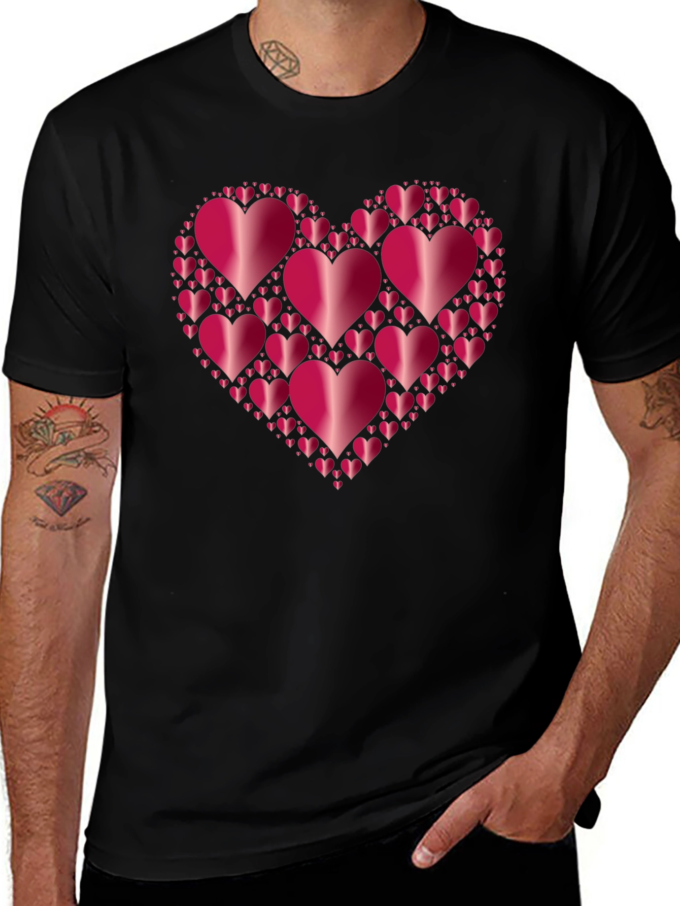 Heart Cluster Black T-Shirt - Love Design