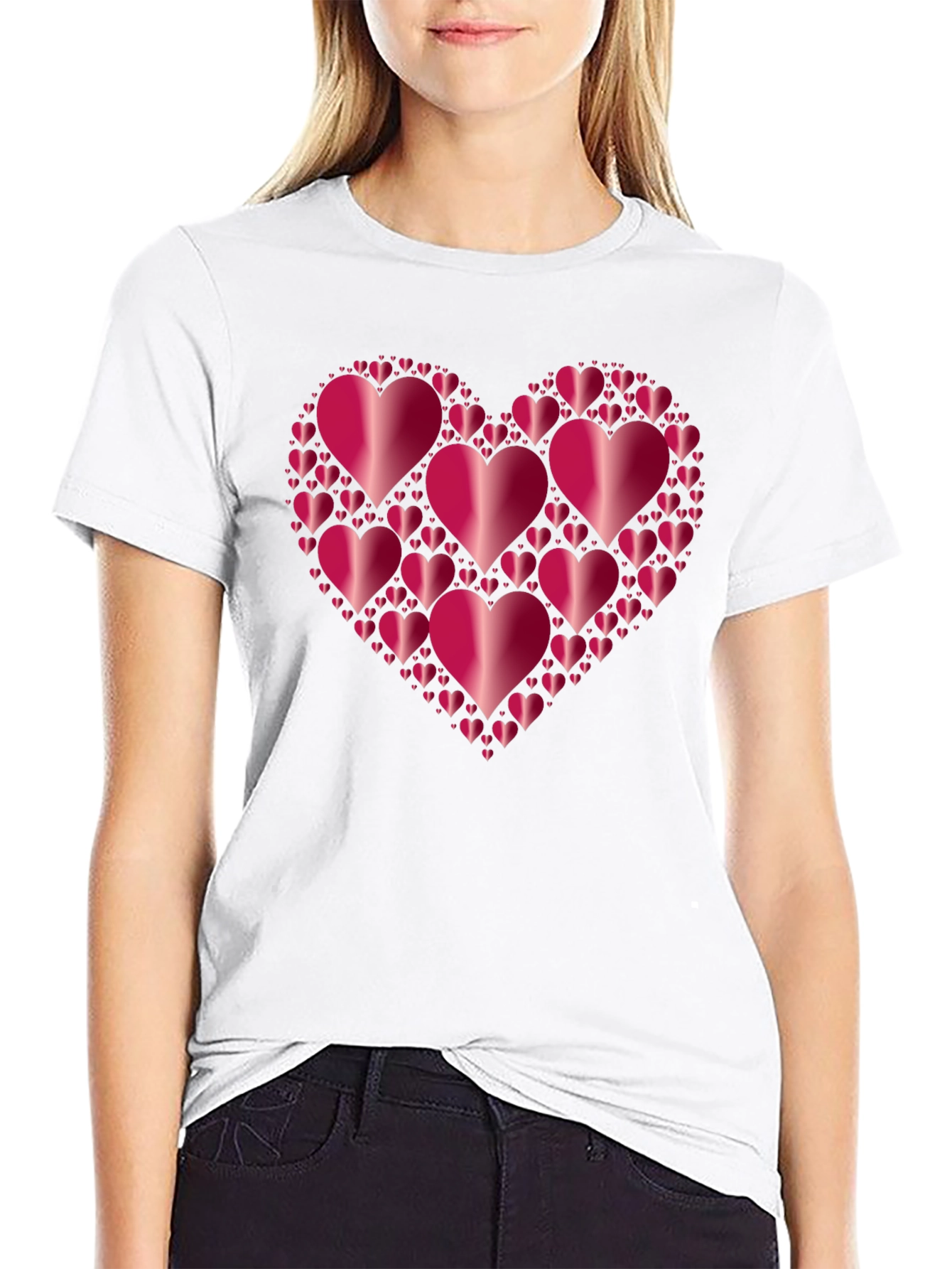 Heart Cluster Black T-Shirt - Love Design
