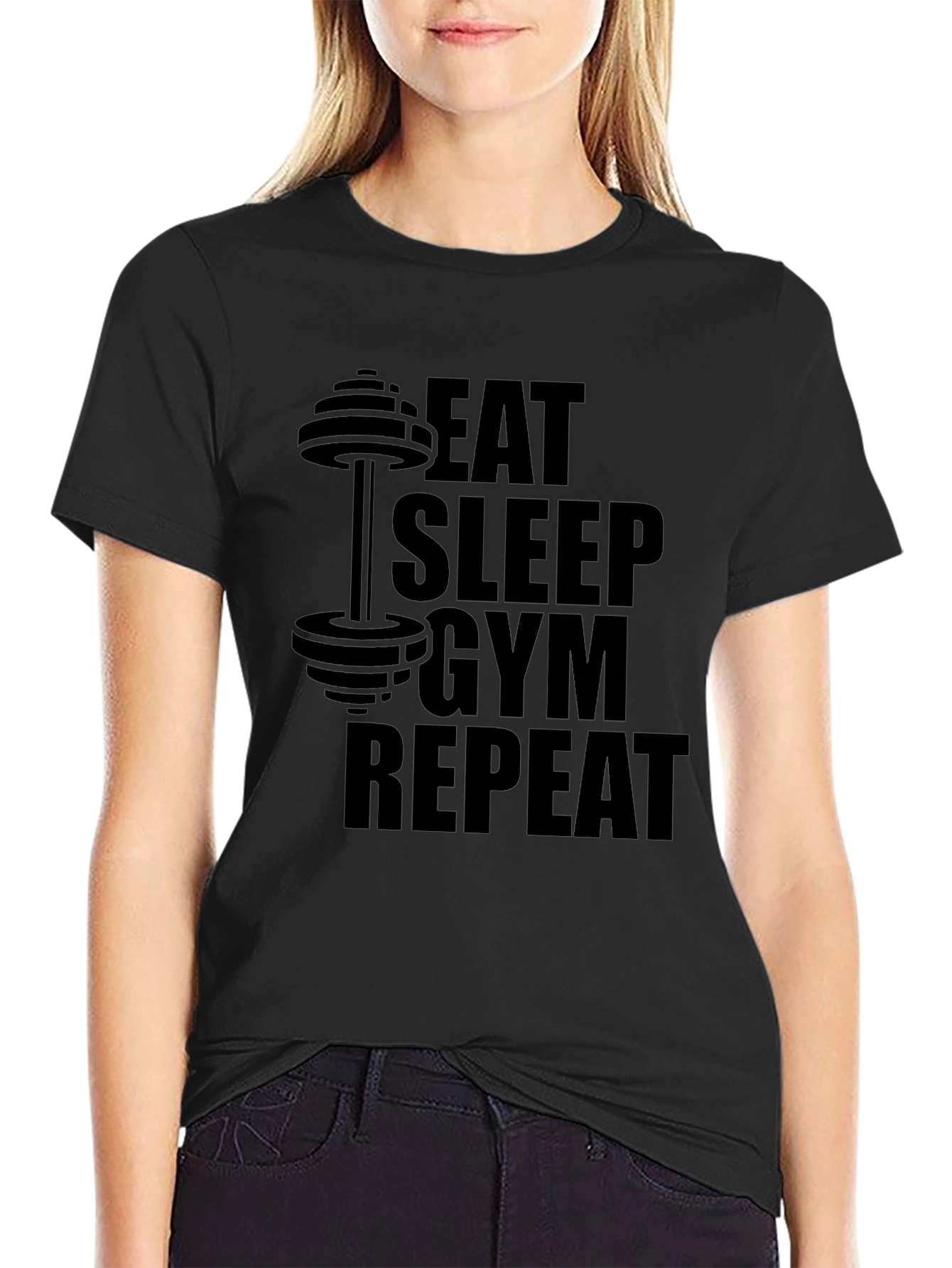 Eat Sleep Gym Repeat Black Graphic Tee