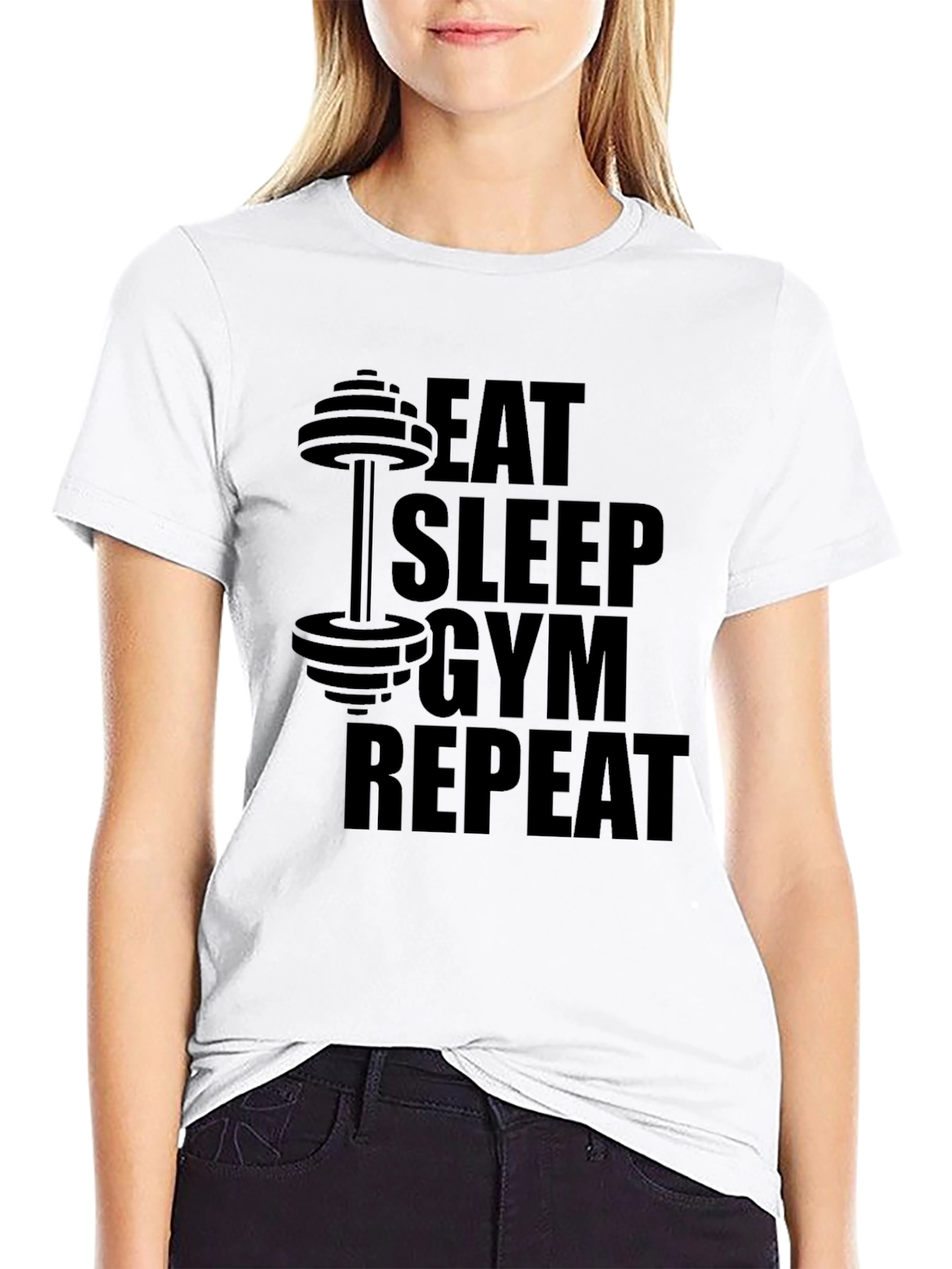 Eat Sleep Gym Repeat Black Graphic Tee
