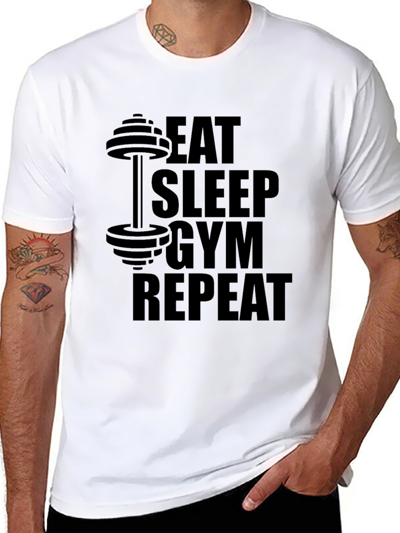 Eat Sleep Gym Repeat Black Graphic Tee