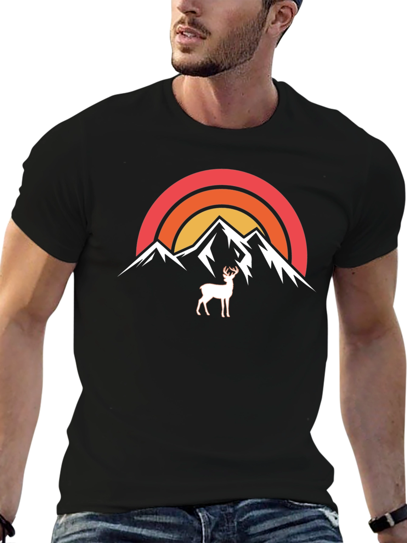 Mountain Deer Graphic Tee - Nature Inspired Design