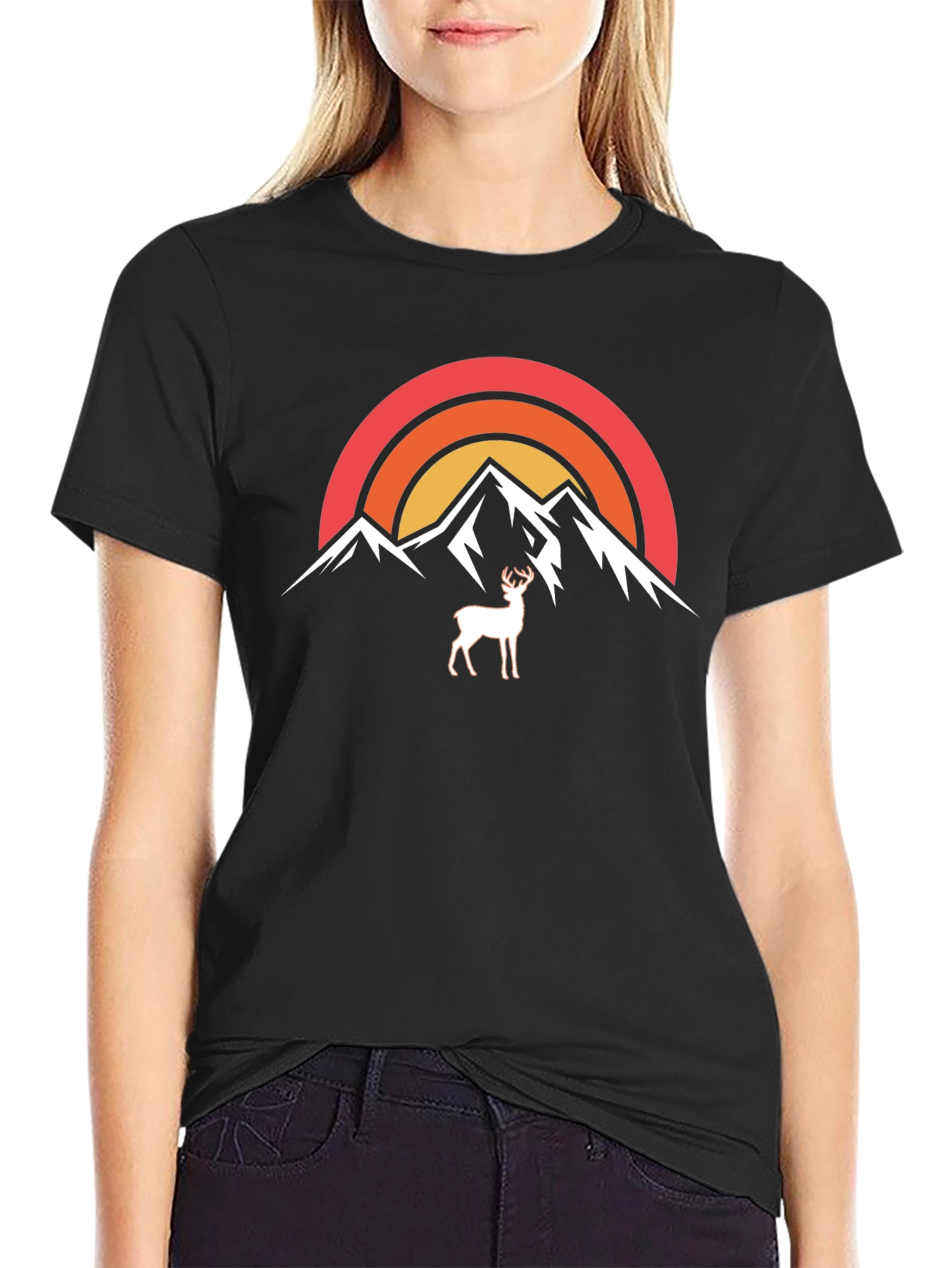 Mountain Deer Graphic Tee - Nature Inspired Design