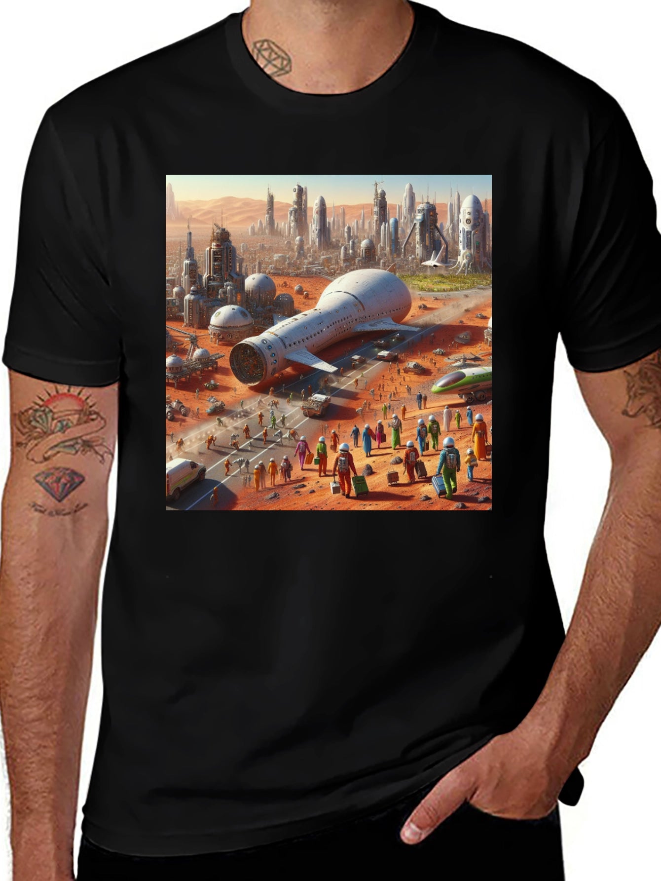 Futuristic Mars City Graphic T-Shirt