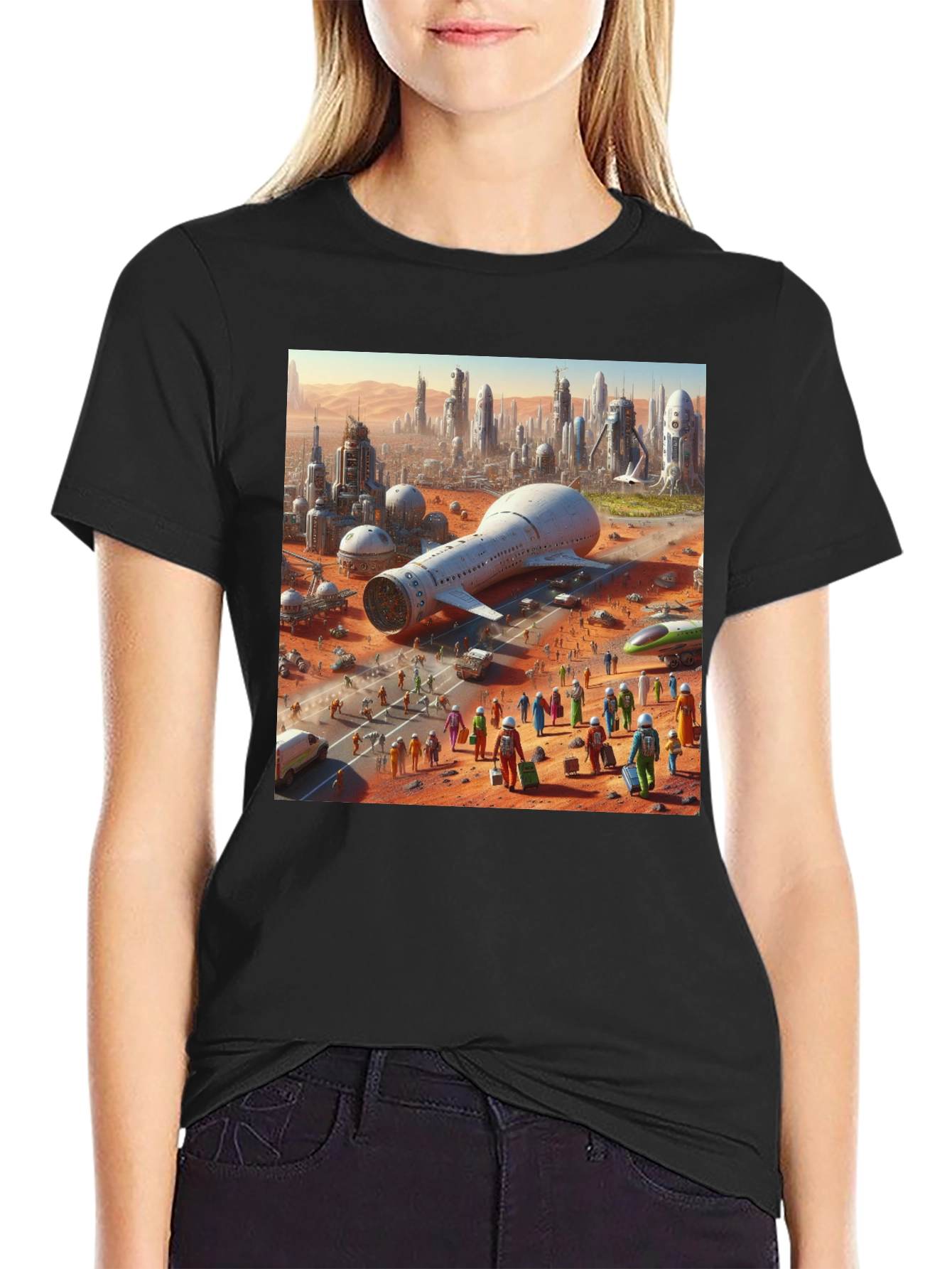 Futuristic Mars City Graphic T-Shirt