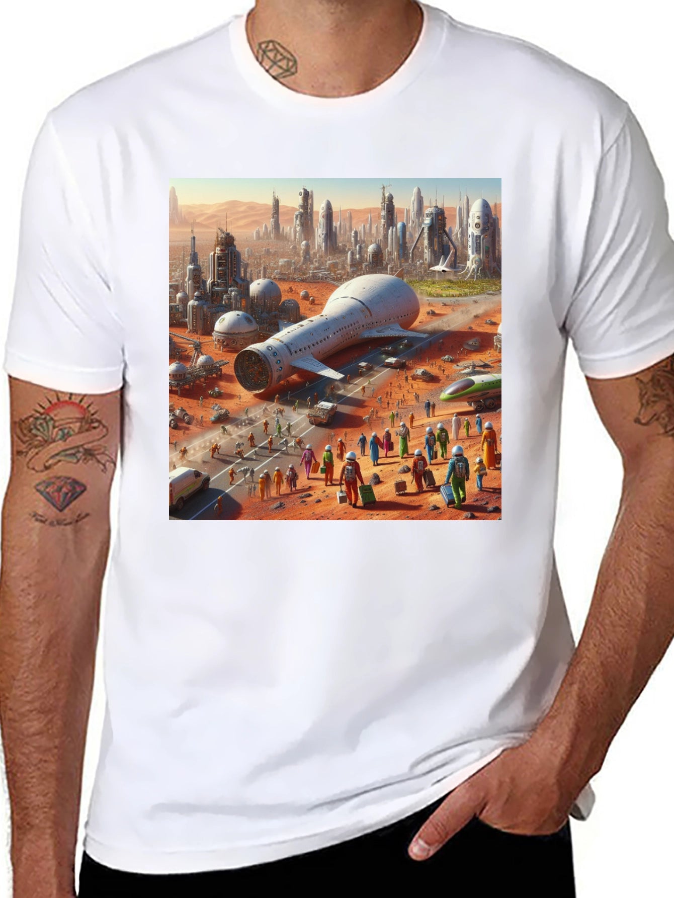 Futuristic Mars City Graphic T-Shirt