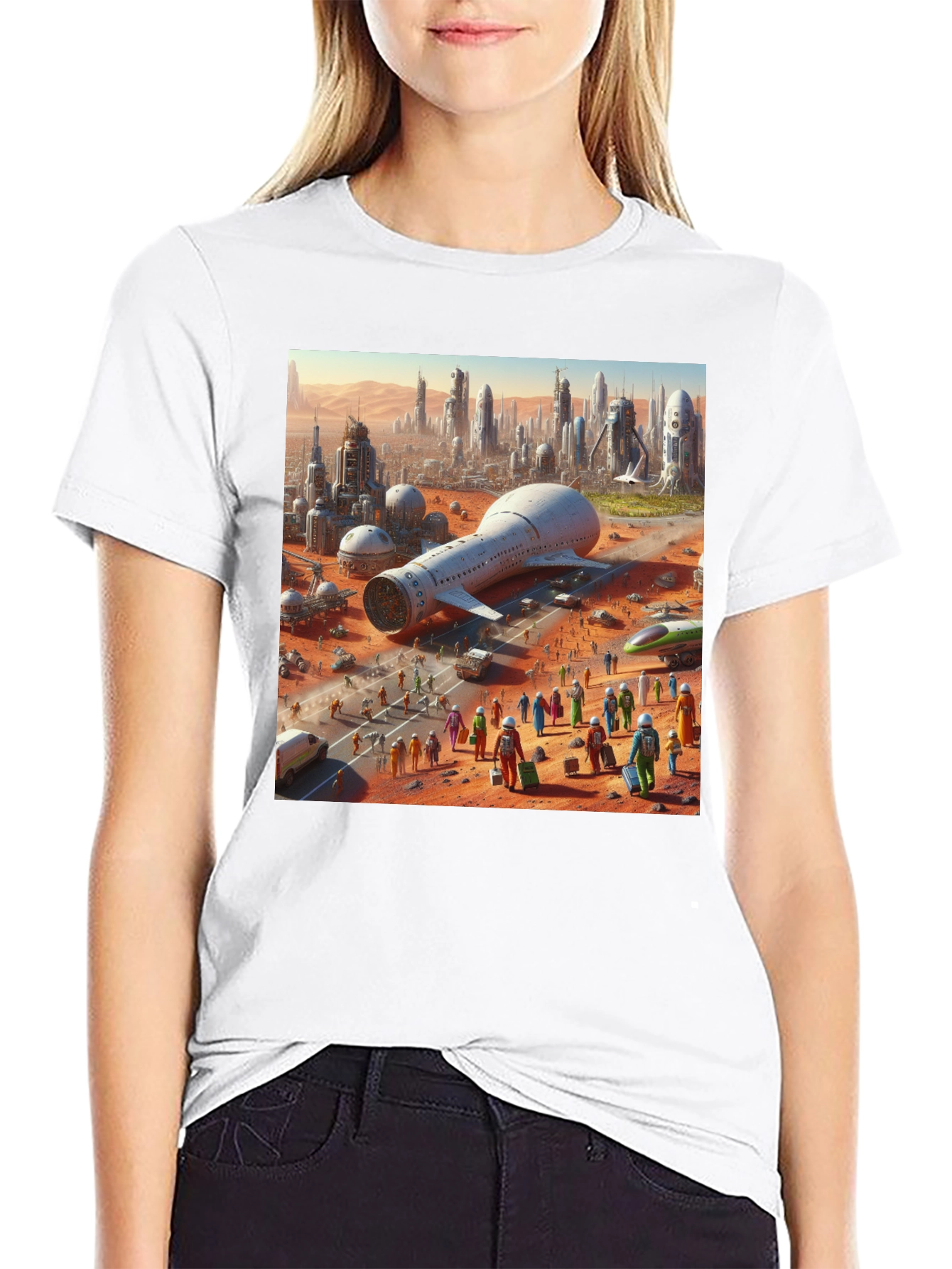 Futuristic Mars City Graphic T-Shirt