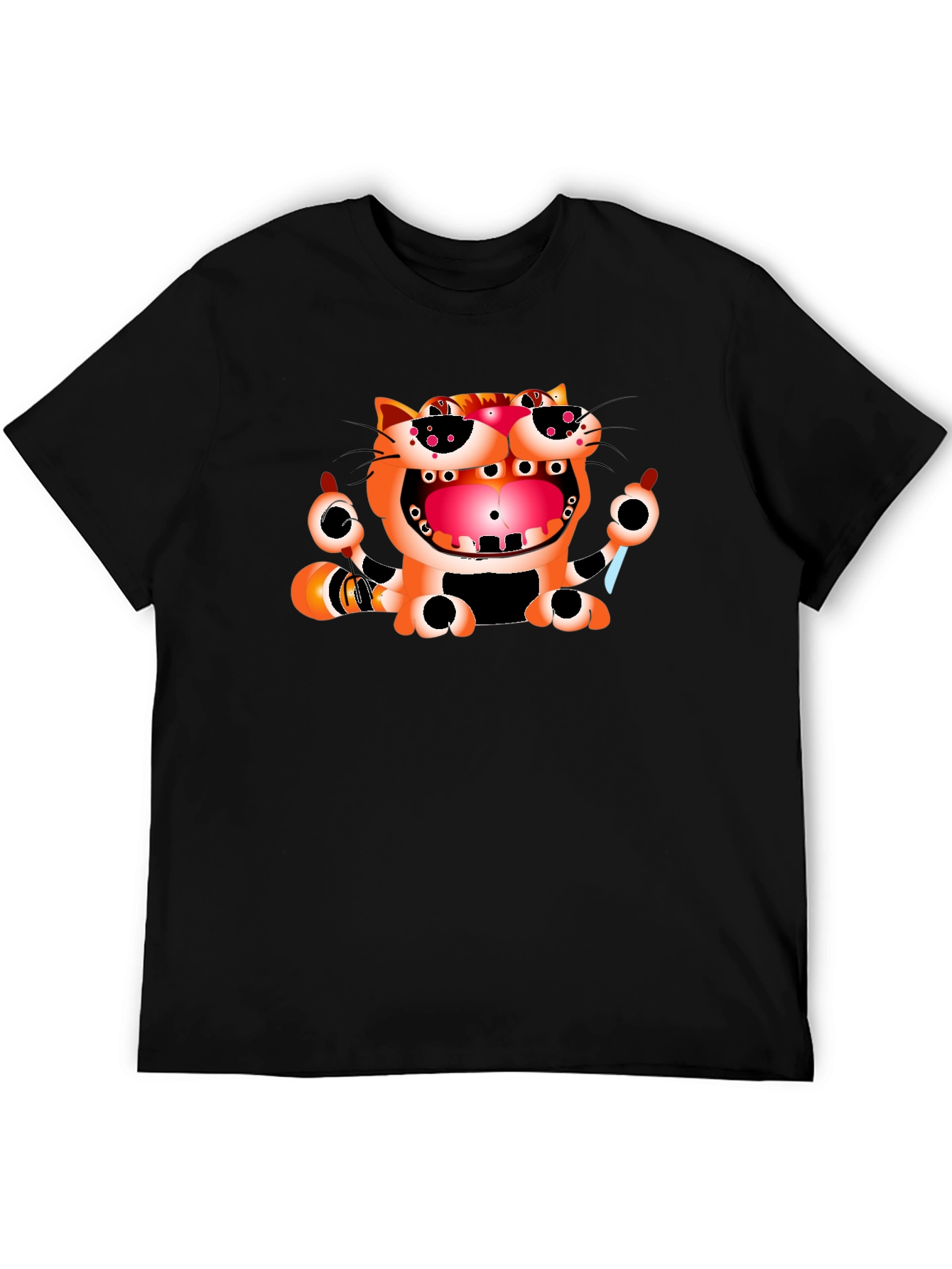 Funny Cat Graphic Print Black T-Shirt