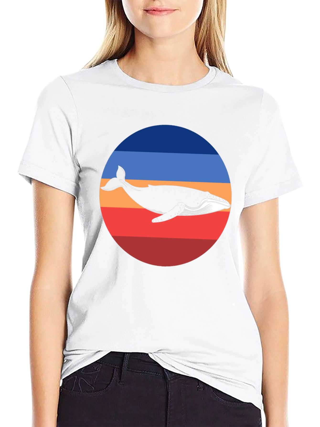 Whale Graphic Print Crew Neck T-Shirt