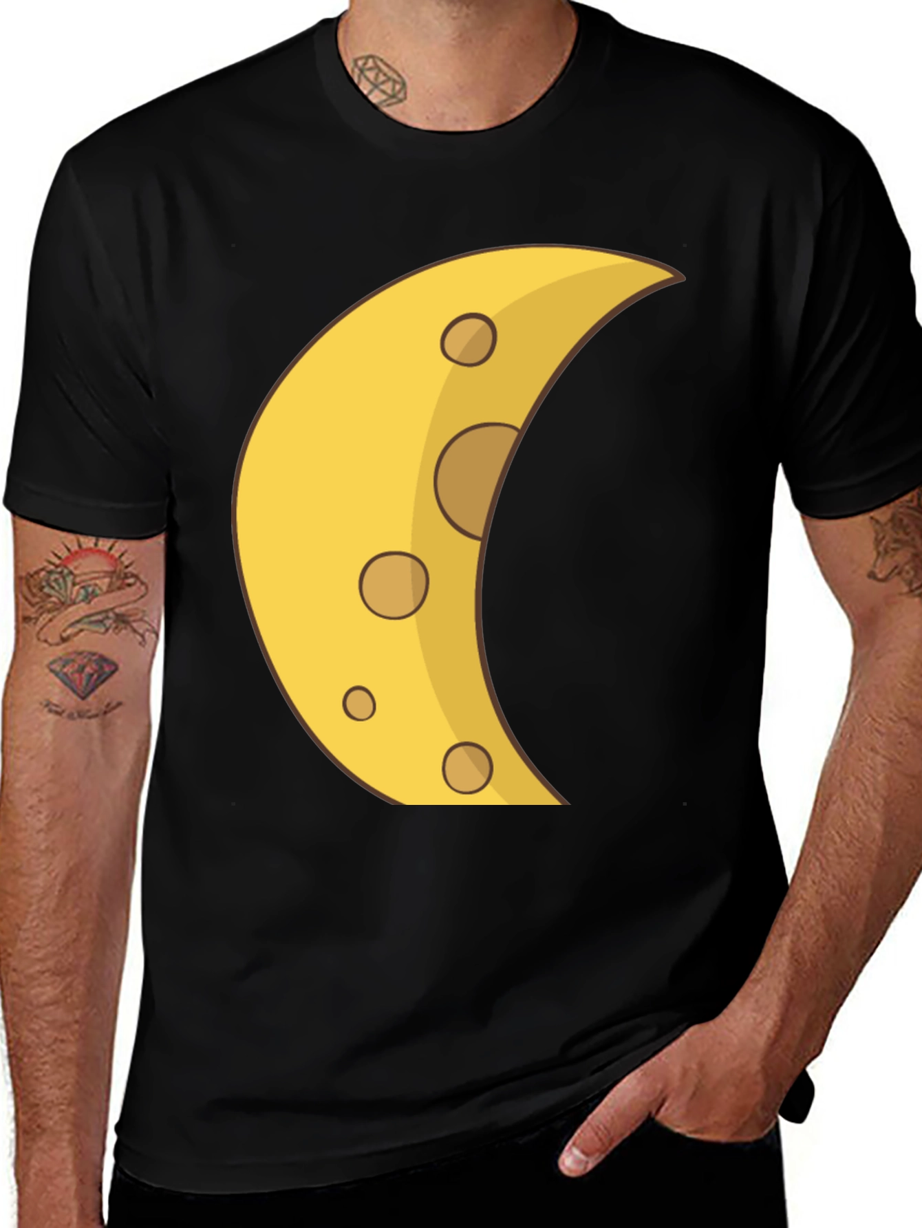 Cheese Moon Graphic Tee - Black Cotton T-Shirt