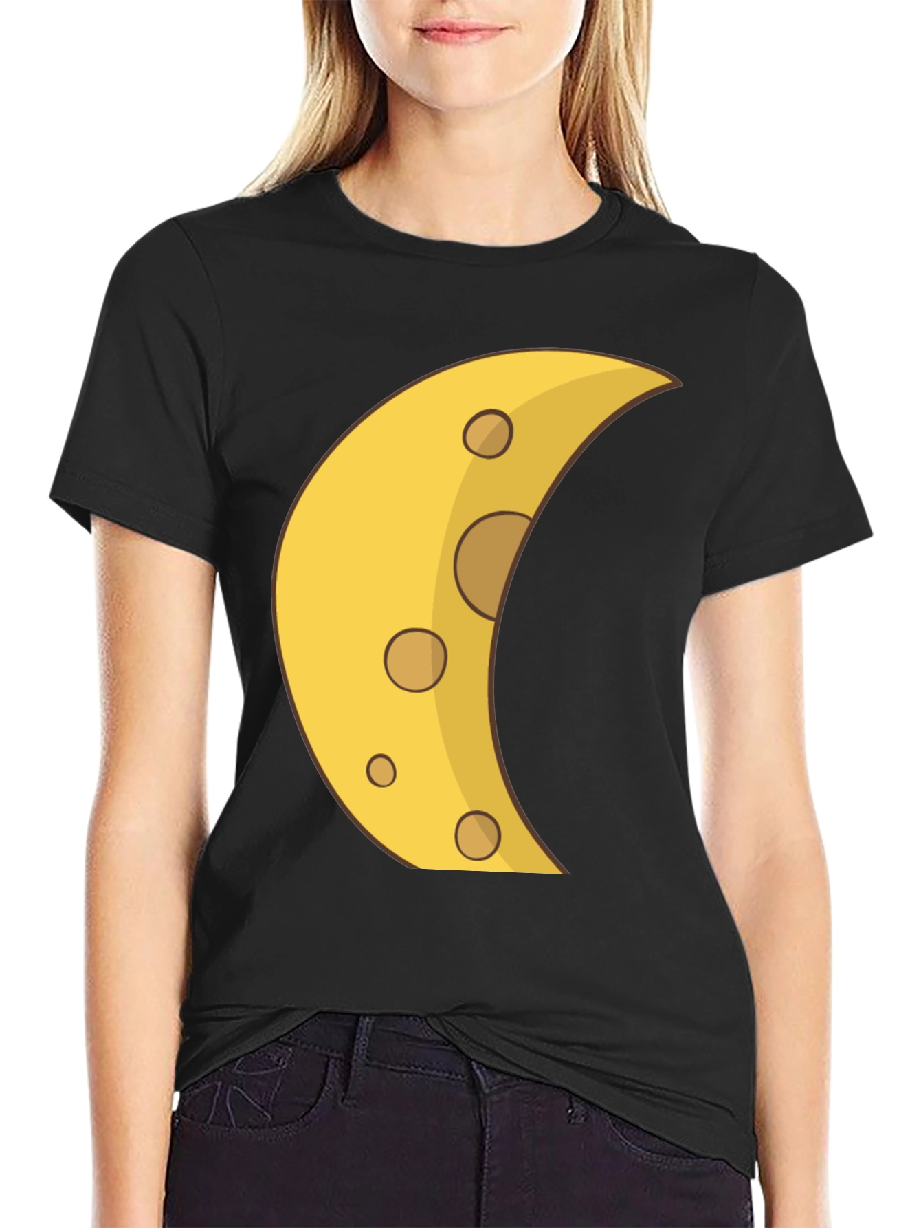 Cheese Moon Graphic Tee - Black Cotton T-Shirt