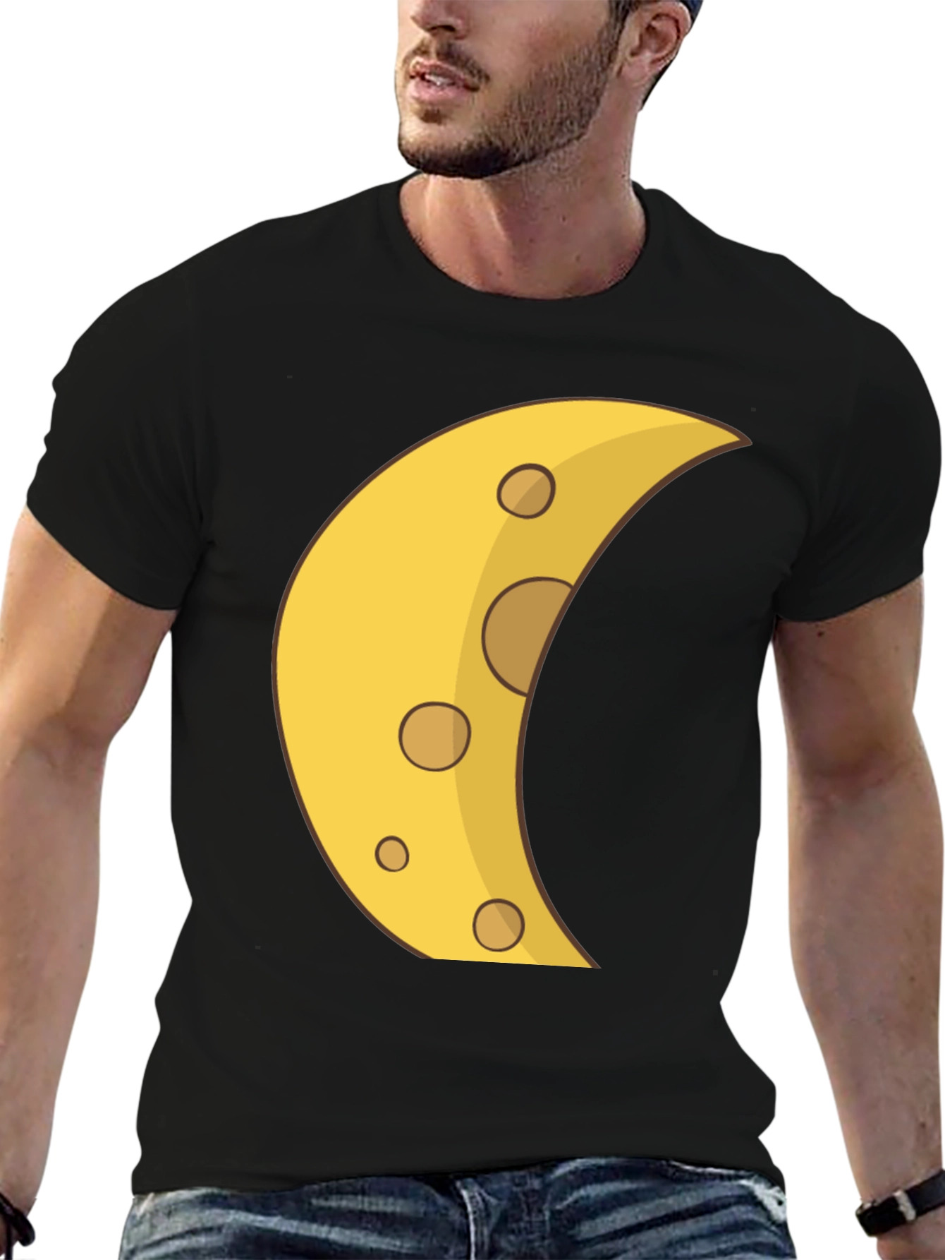Cheese Moon Graphic Tee - Black Cotton T-Shirt