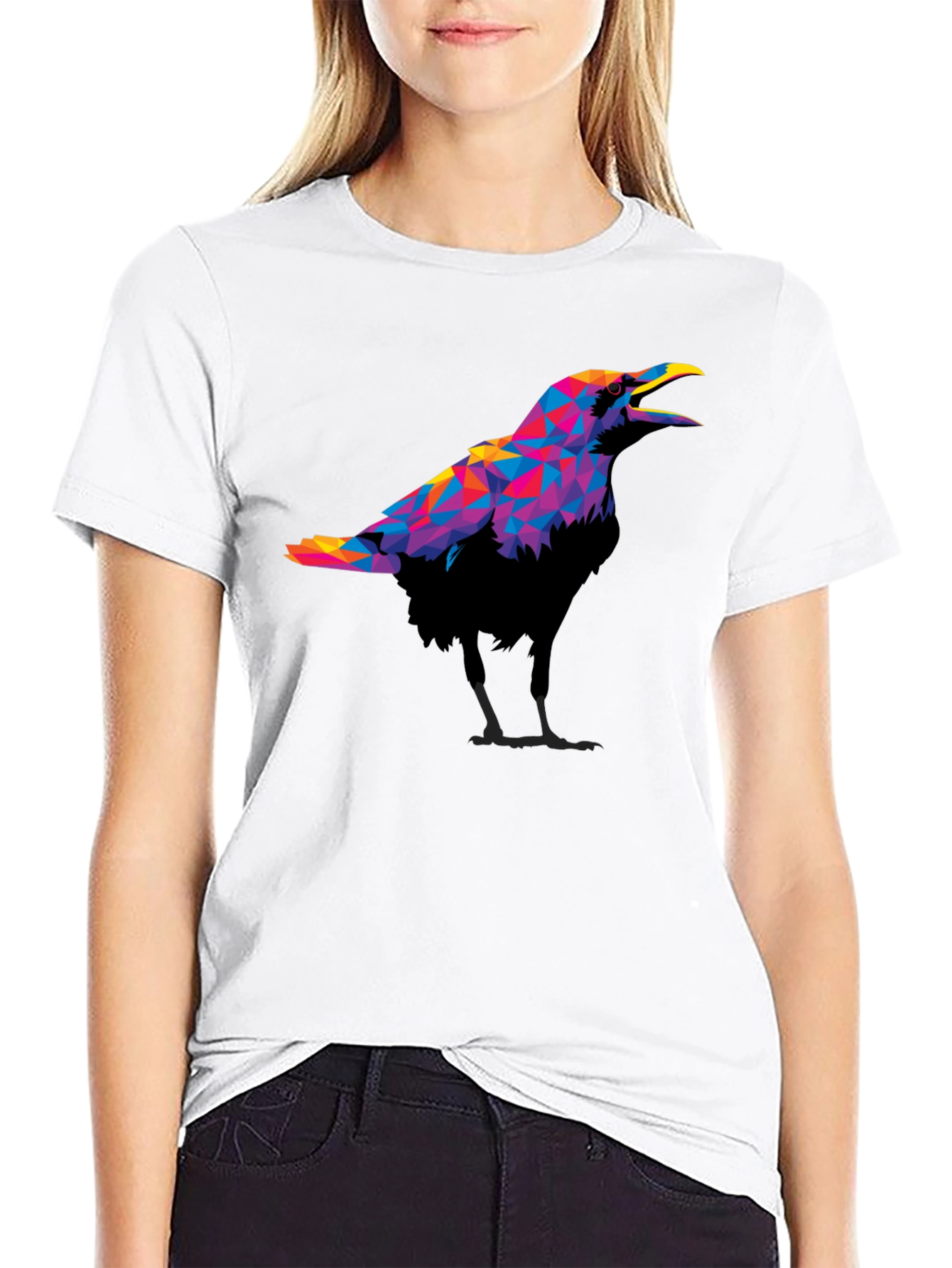 Geometric Crow Graphic Black T-Shirt