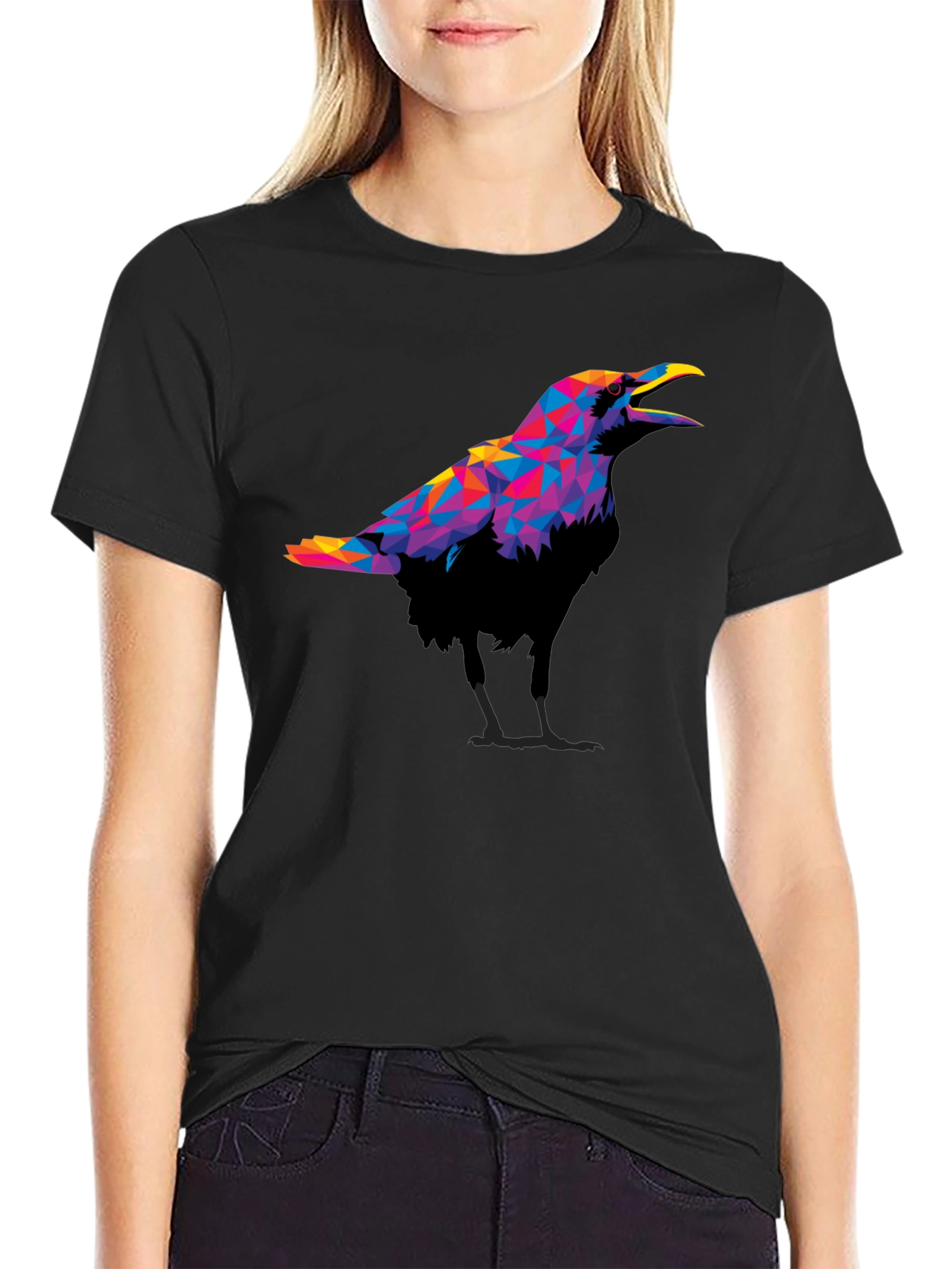 Geometric Crow Graphic Black T-Shirt