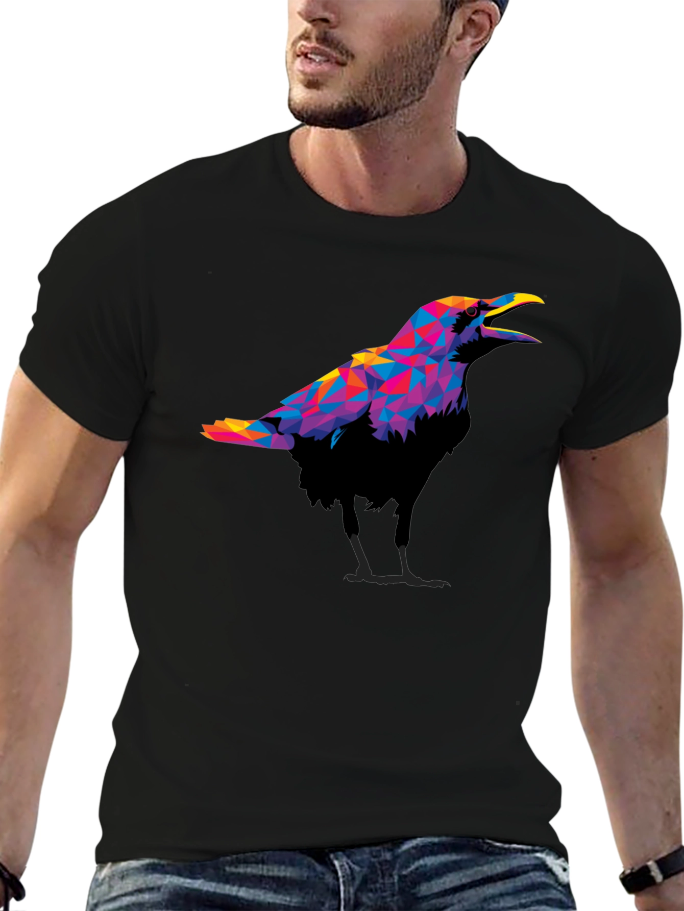 Geometric Crow Graphic Black T-Shirt
