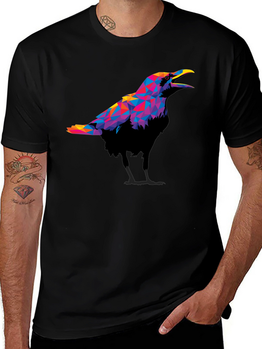 Geometric Crow Graphic Black T-Shirt