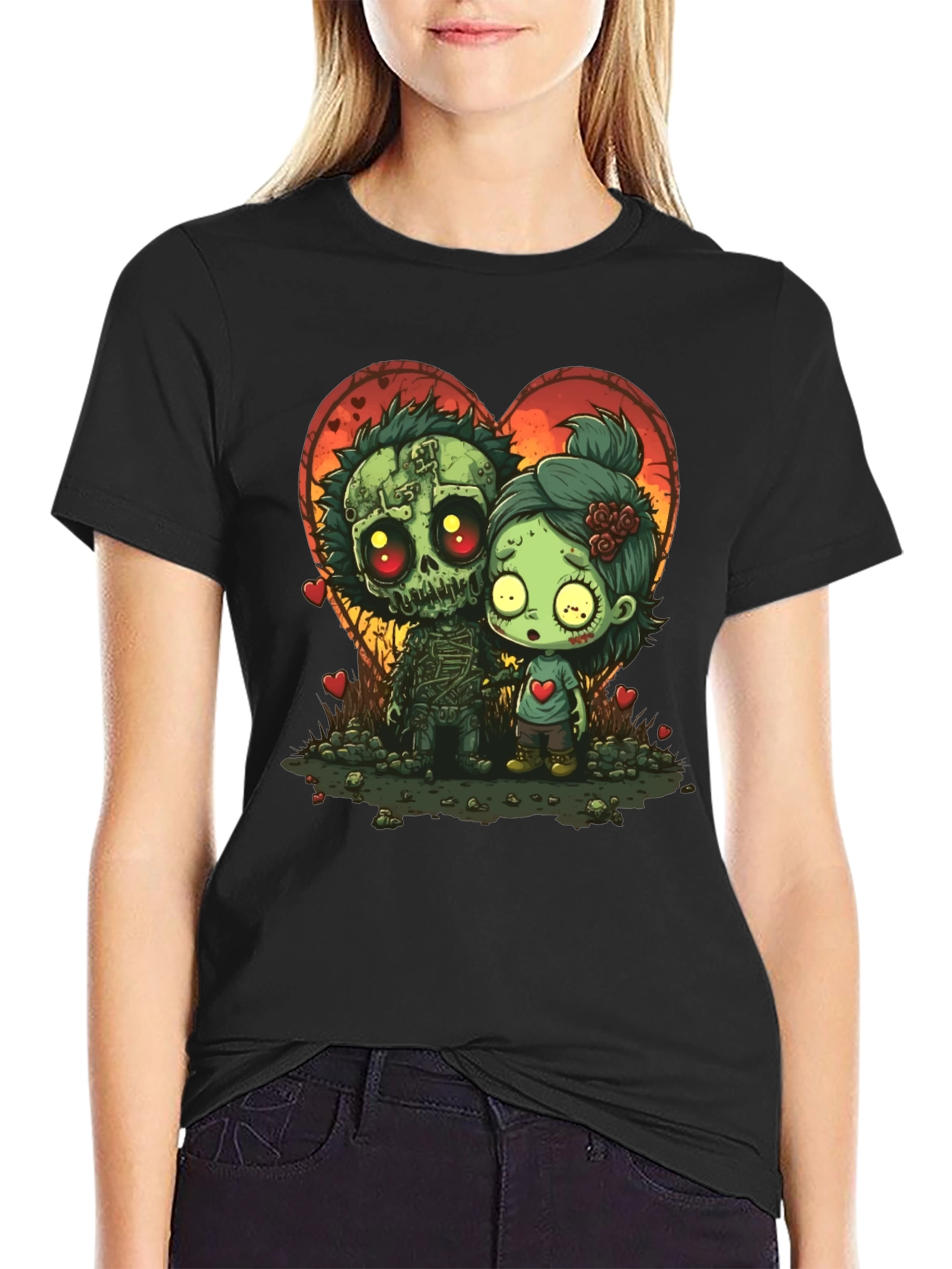 Zombie Love T-Shirt: Spooky Cute Cartoon Couple