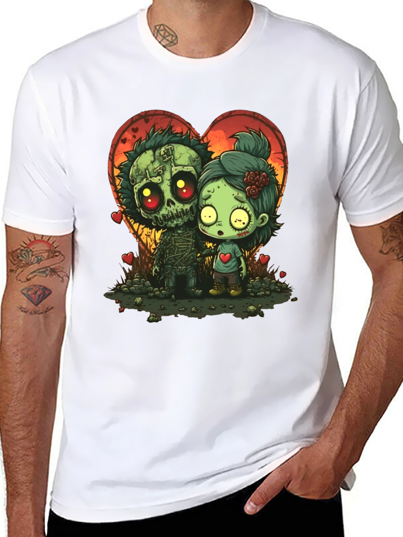 Zombie Love T-Shirt: Spooky Cute Cartoon Couple