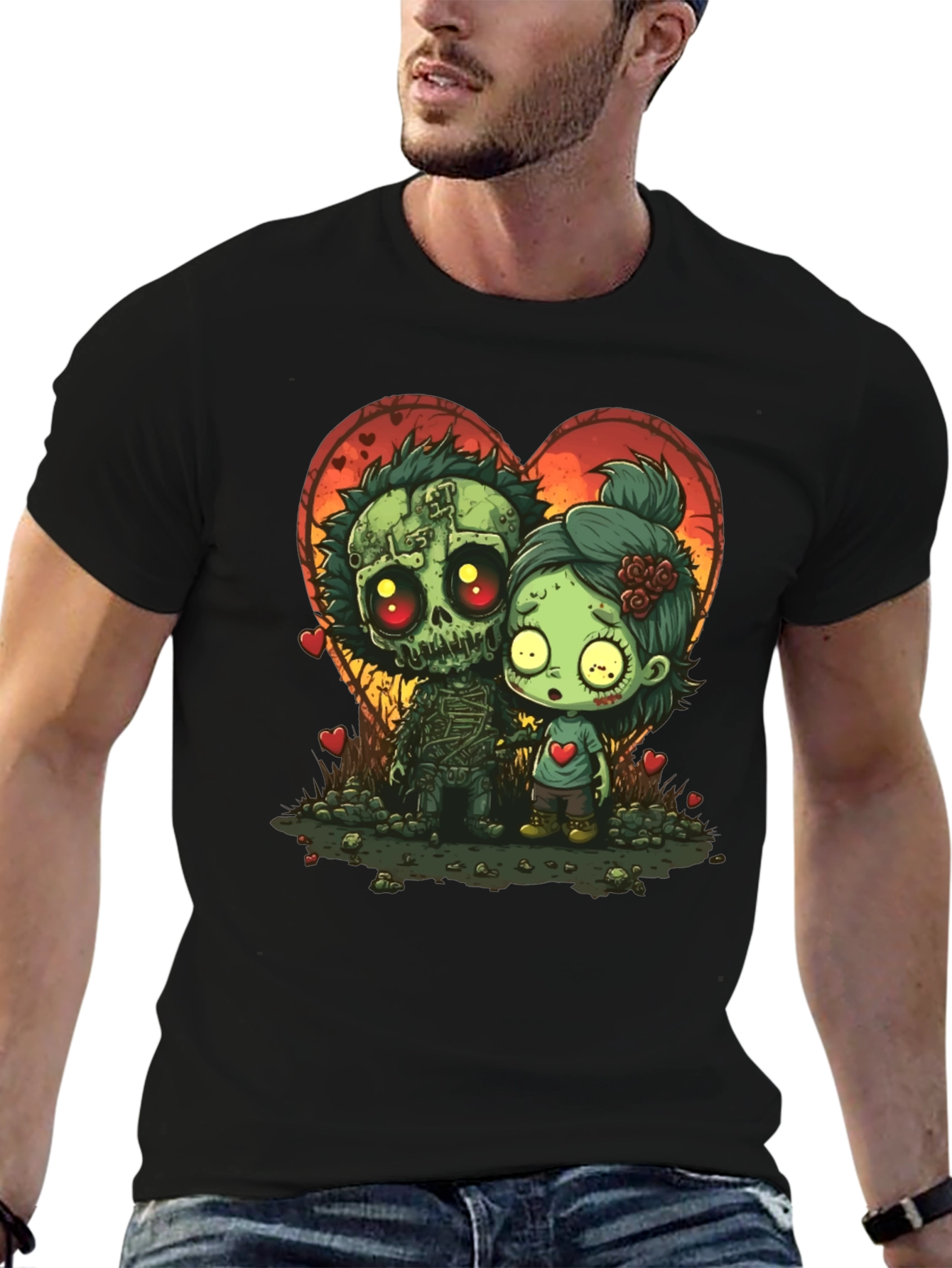 Zombie Love T-Shirt: Spooky Cute Cartoon Couple
