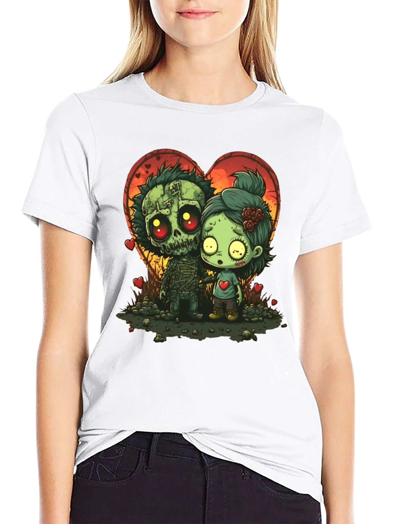 Zombie Love T-Shirt: Spooky Cute Cartoon Couple