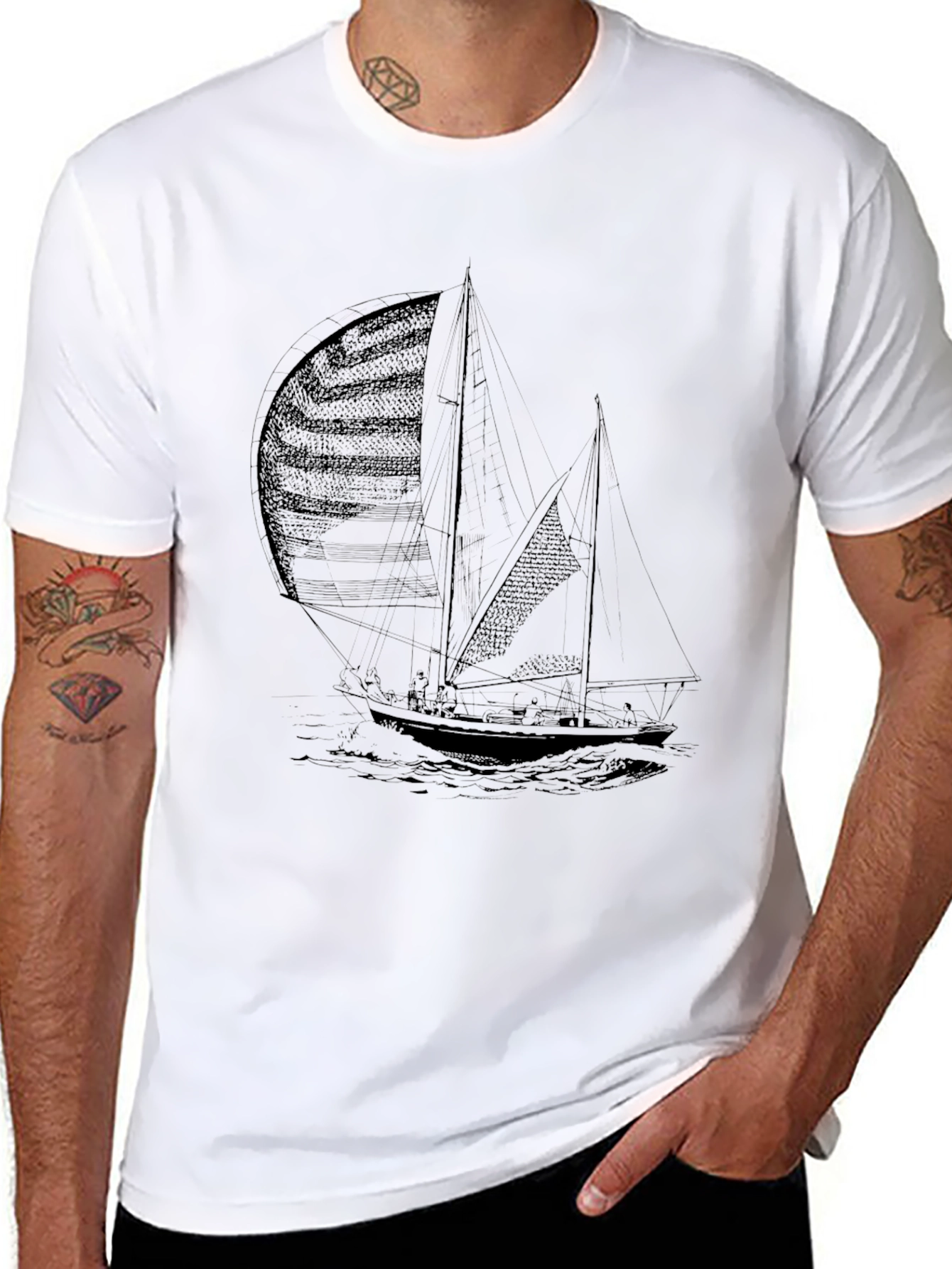Mens Black Sailing Boat Graphic Tee