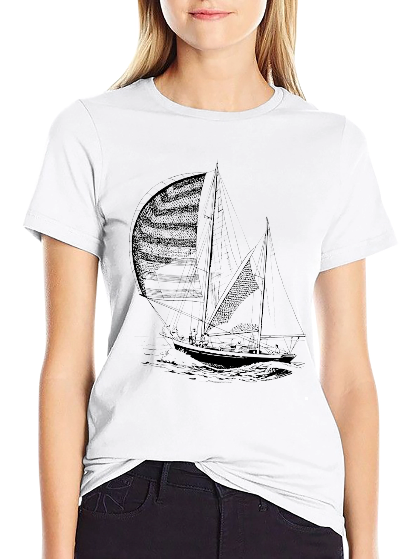 Mens Black Sailing Boat Graphic Tee