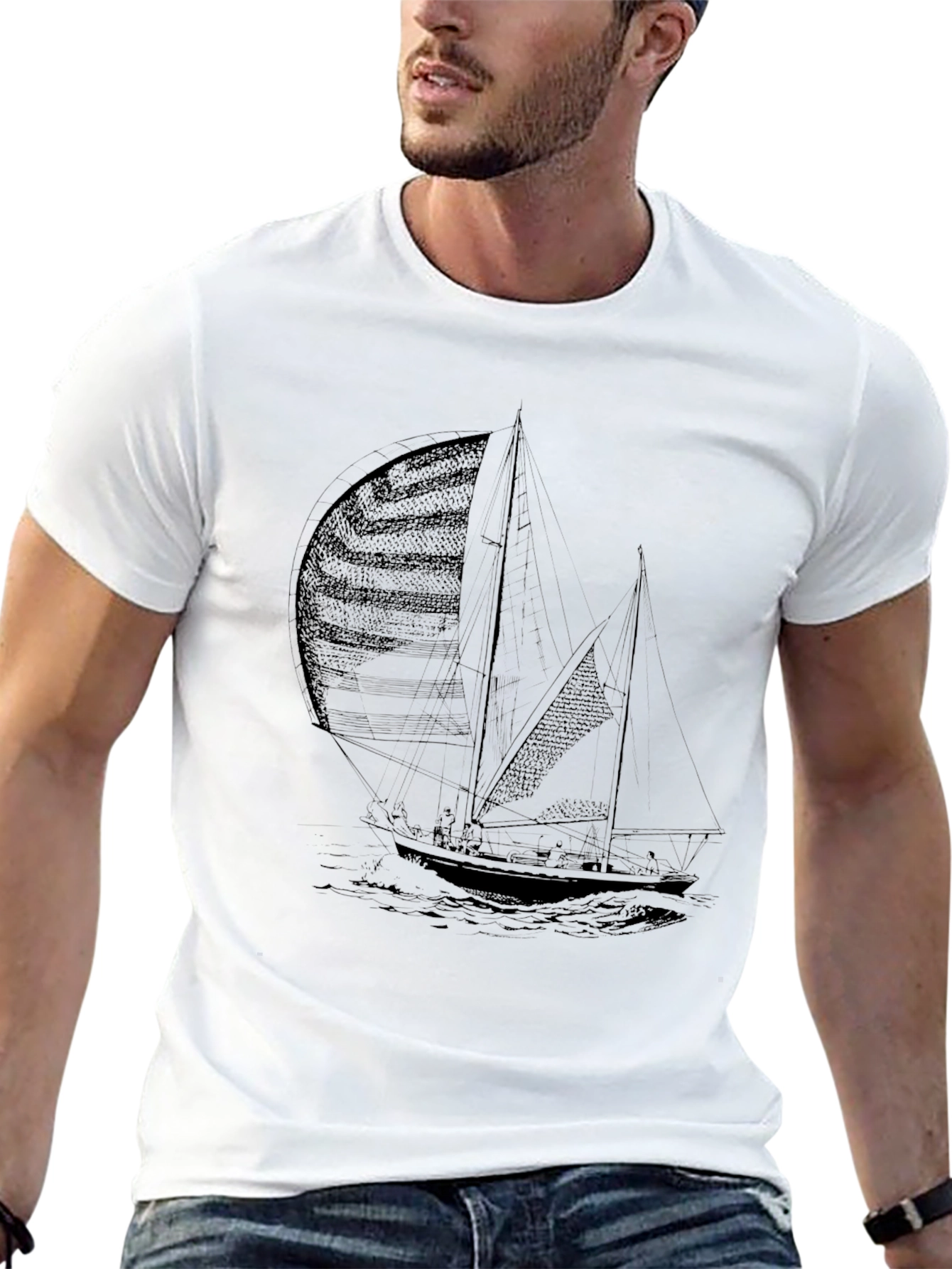 Mens Black Sailing Boat Graphic Tee