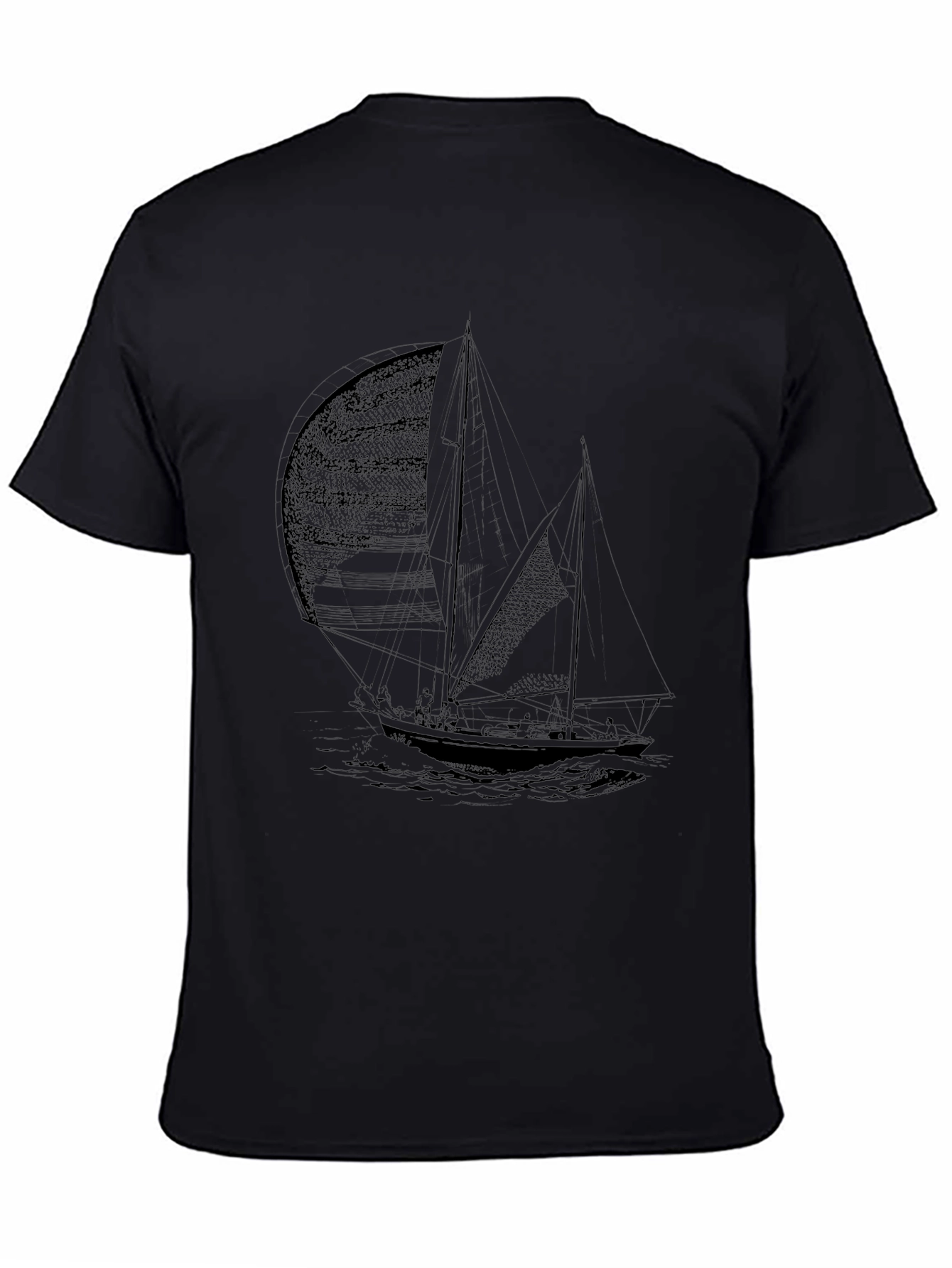 Mens Black Sailing Boat Graphic Tee