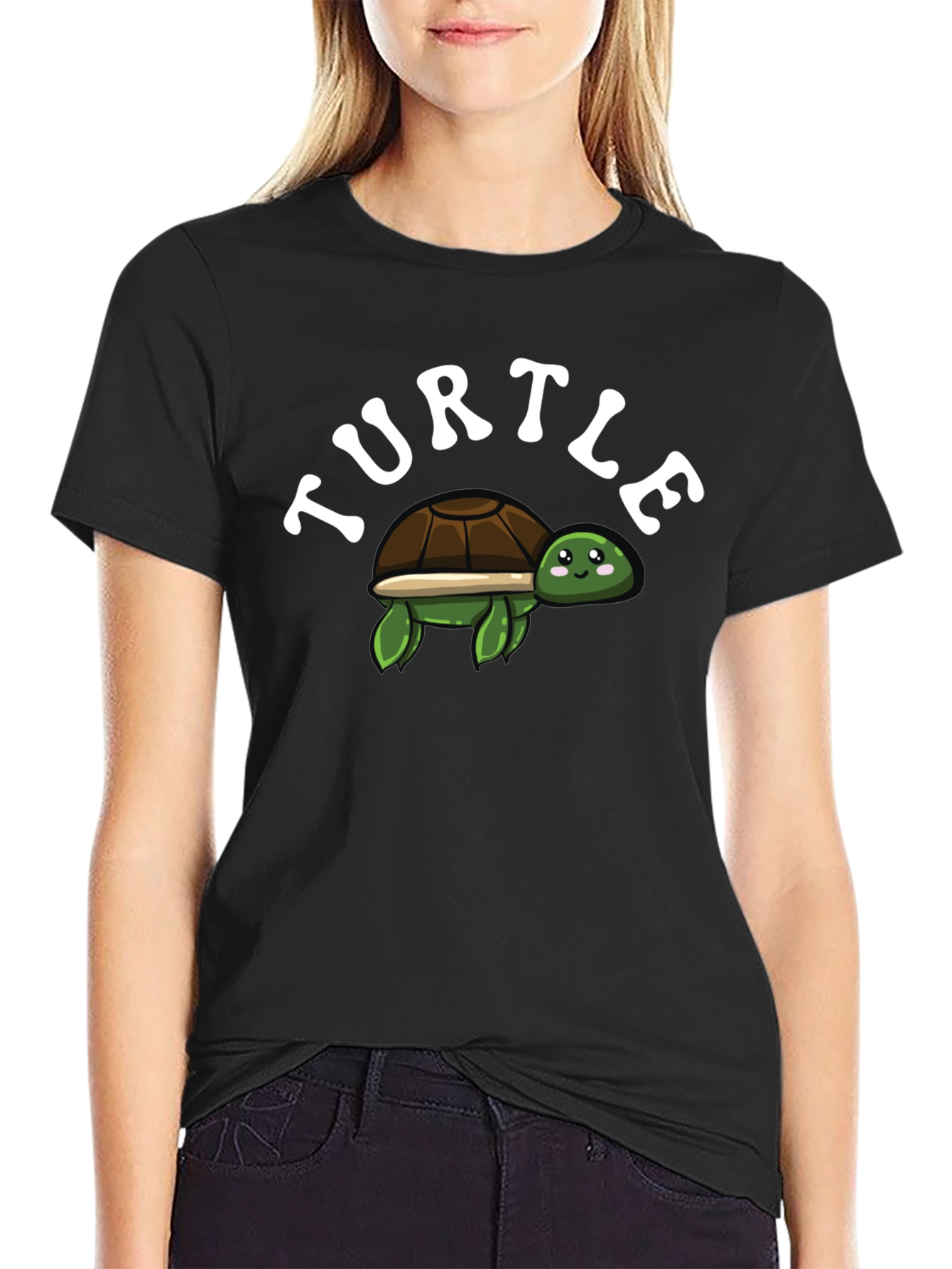Cute Turtle Graphic T-Shirt - Black