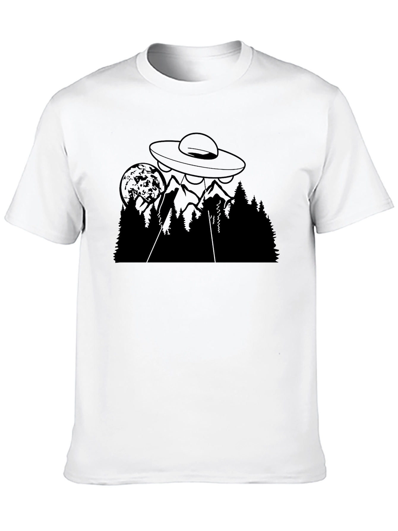 UFO Over Mountain T-Shirt - Black Alien Abduction Tee
