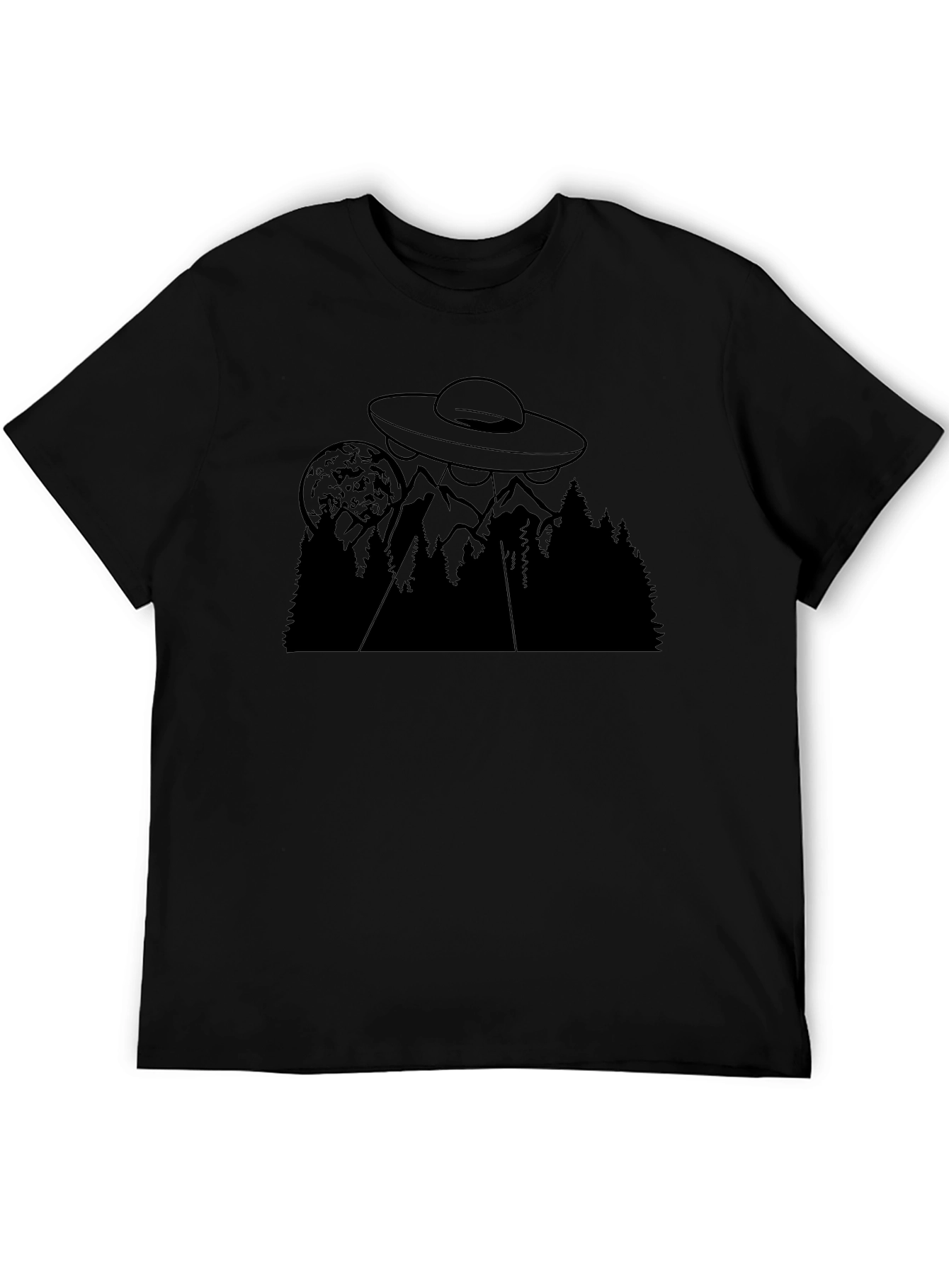 UFO Over Mountain T-Shirt - Black Alien Abduction Tee