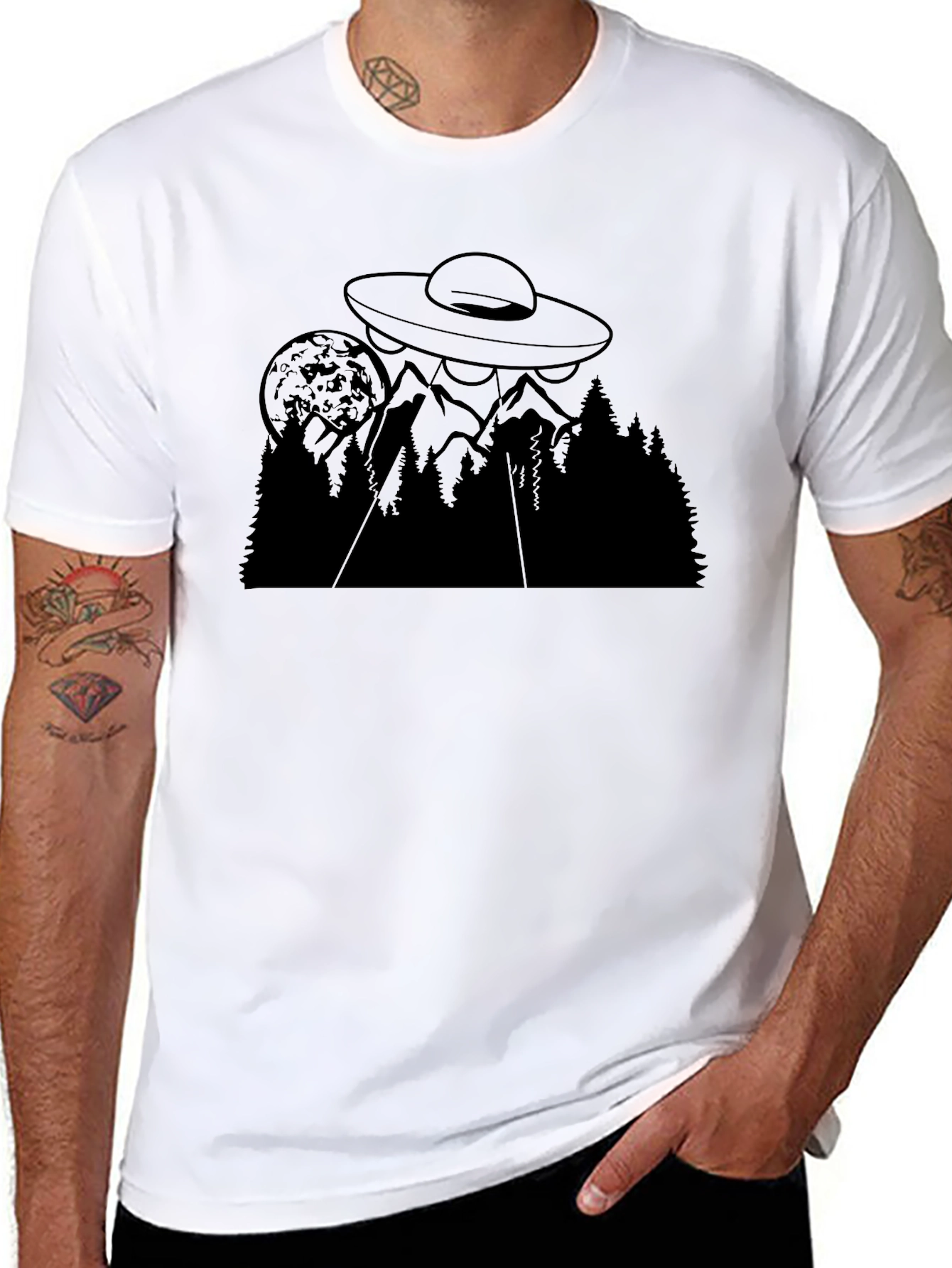 UFO Over Mountain T-Shirt - Black Alien Abduction Tee