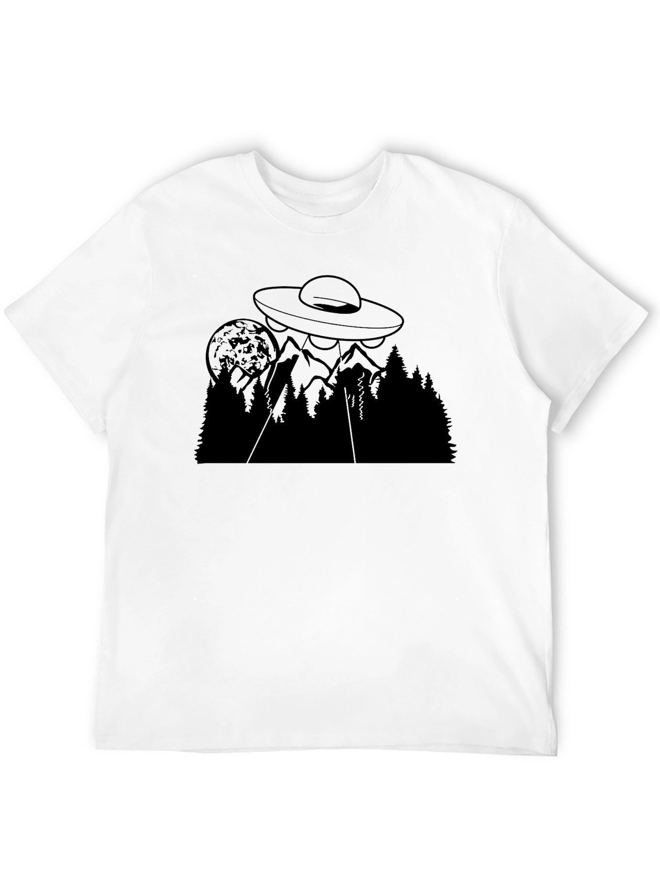 UFO Over Mountain T-Shirt - Black Alien Abduction Tee