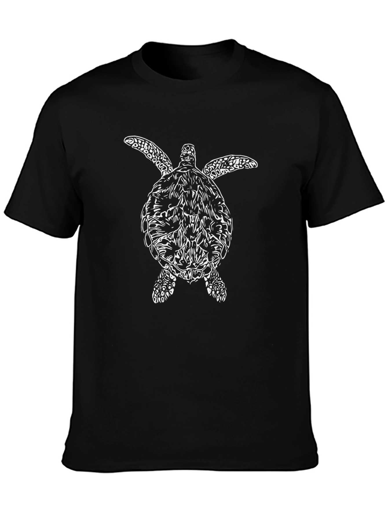 Turtle Graphic Print Tee - Casual Black T-Shirt