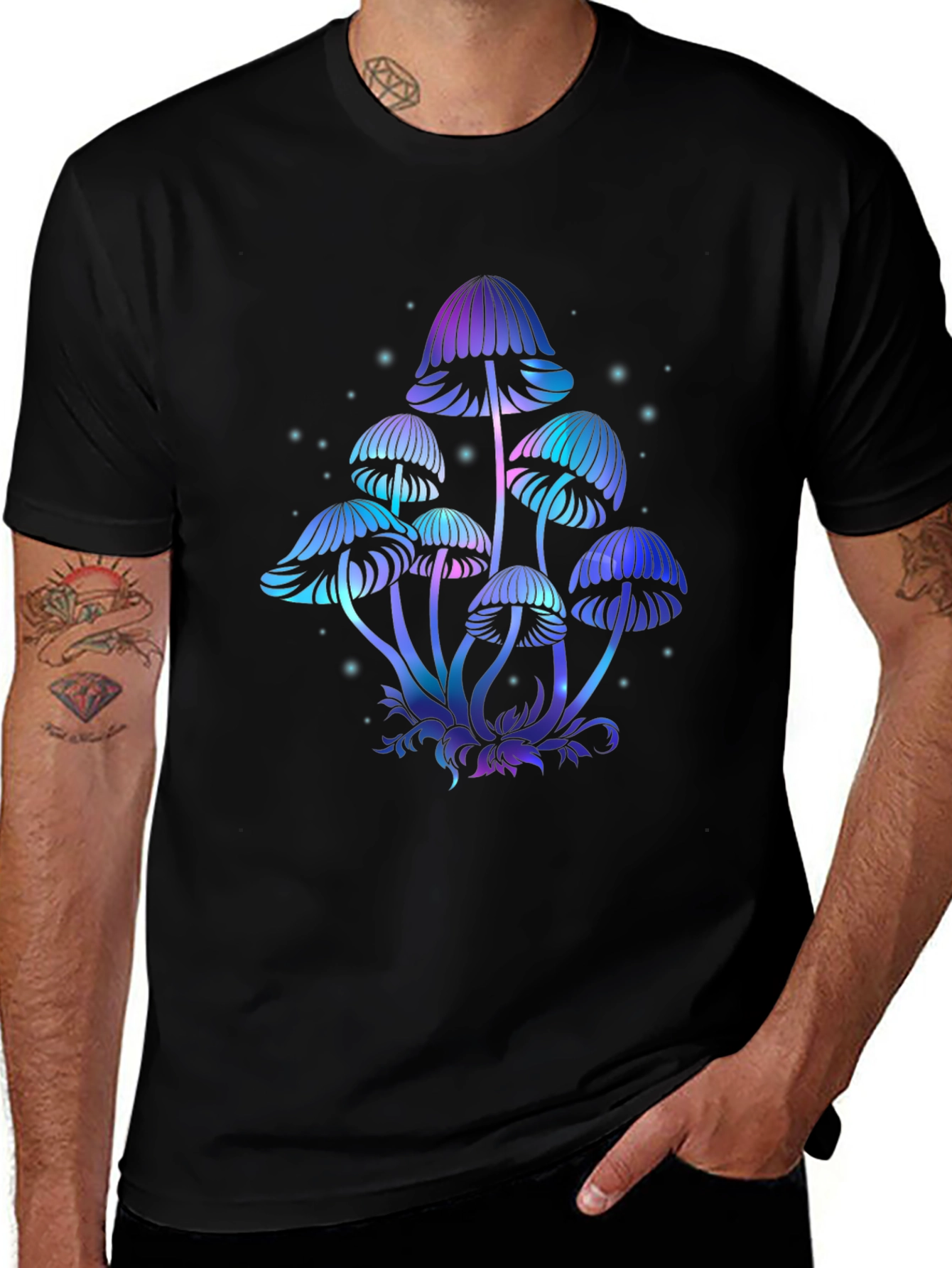 Mystical Mushroom Graphic Tee - Black Cotton T-Shirt