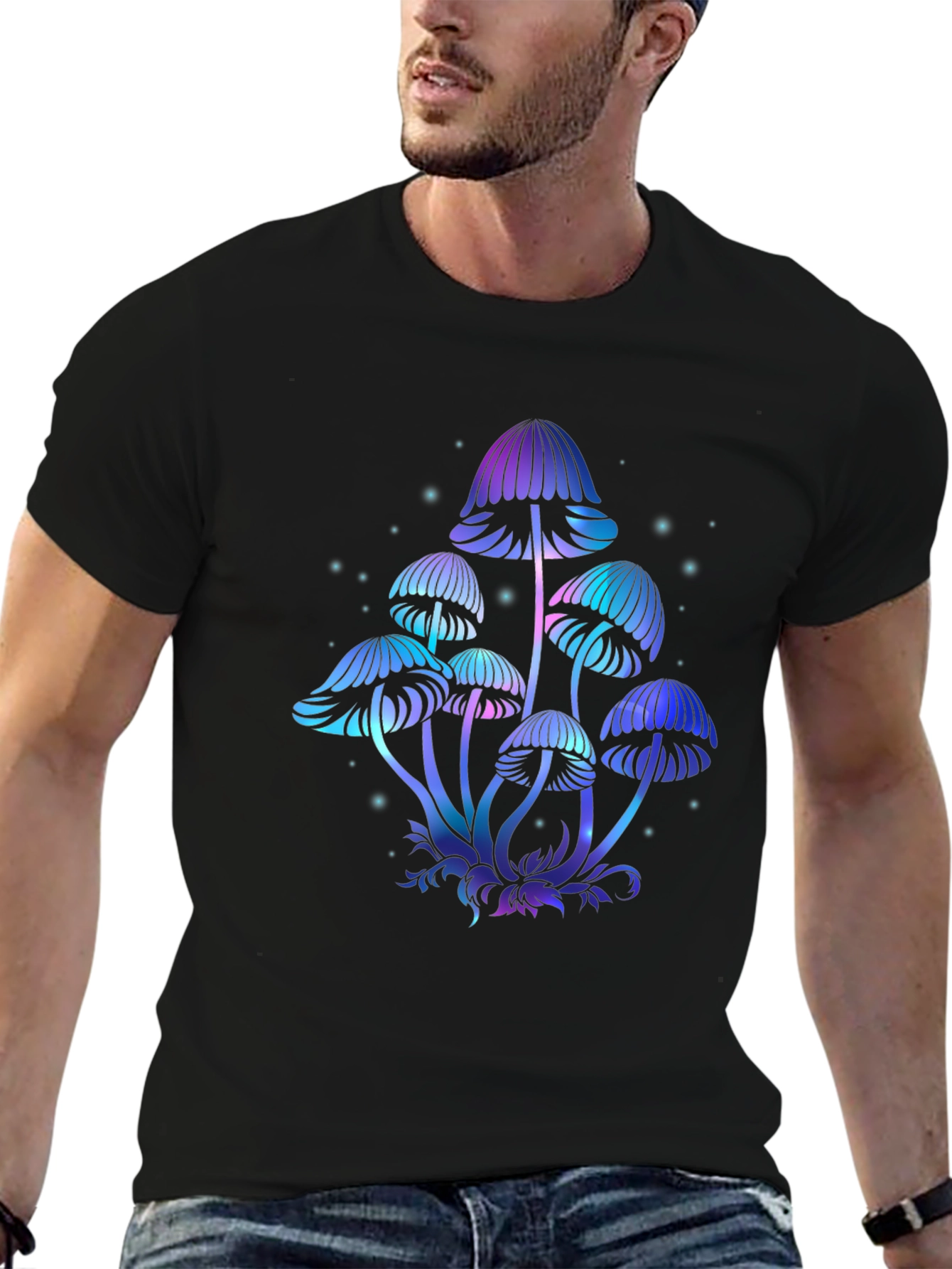 Mystical Mushroom Graphic Tee - Black Cotton T-Shirt