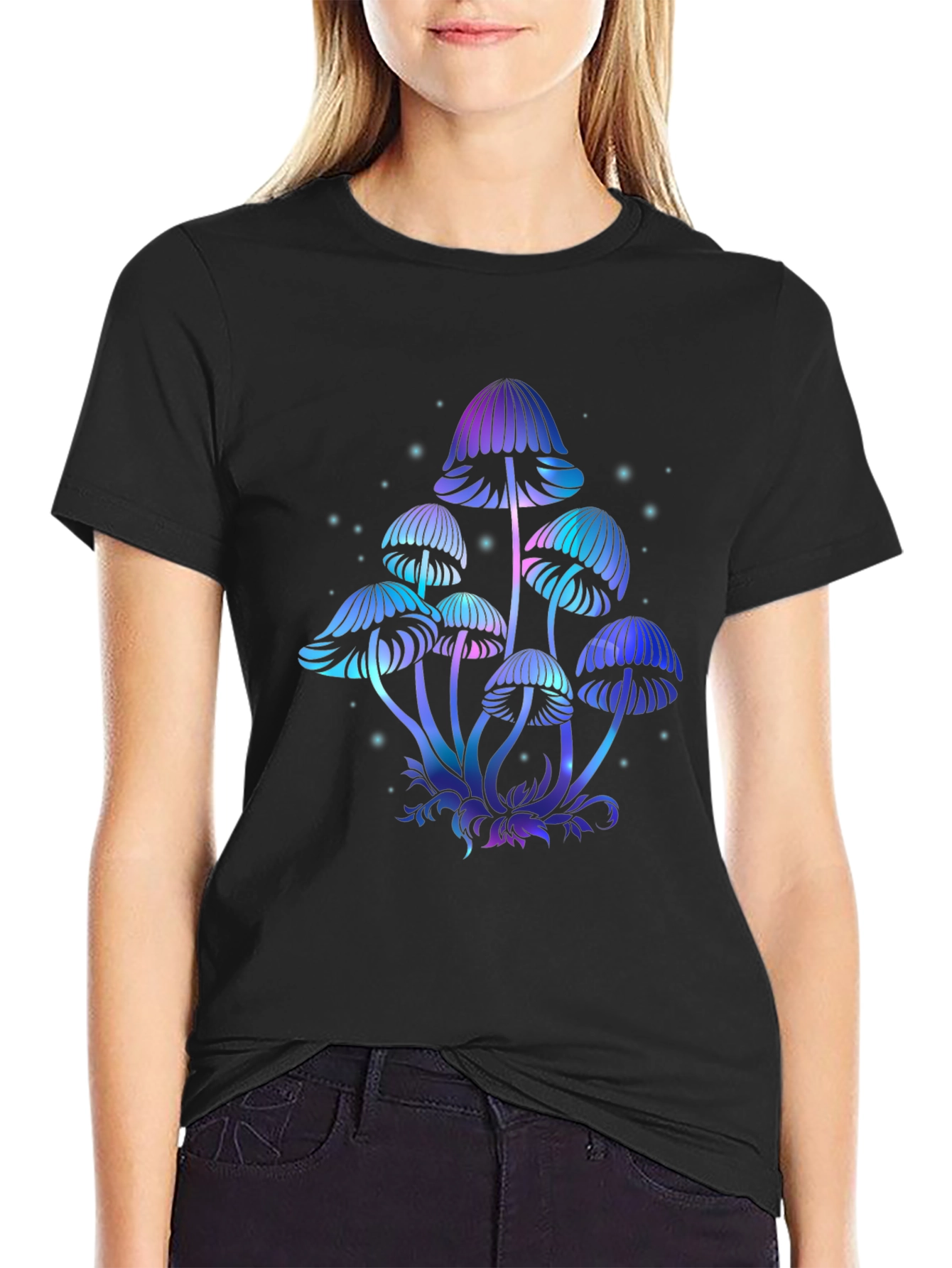 Mystical Mushroom Graphic Tee - Black Cotton T-Shirt
