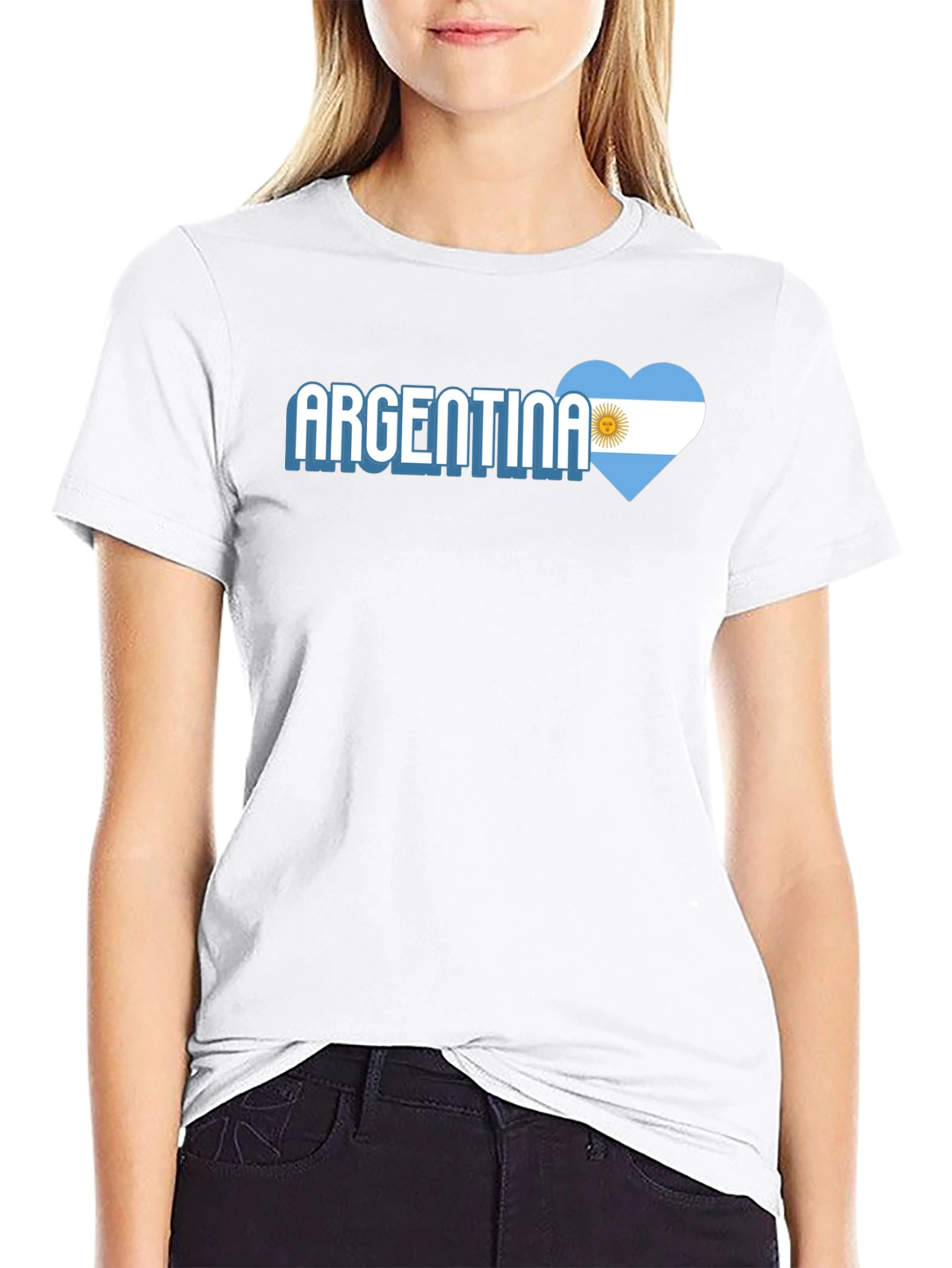 Argentina Flag Heart T-Shirt - Mens Black Tee