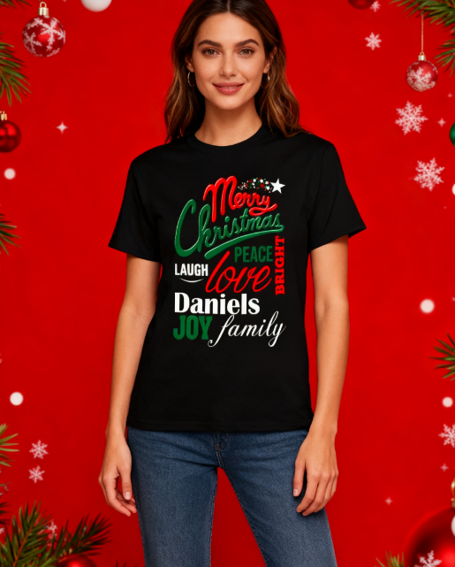 Merry Christmas Daniels Family Graphic T-Shirt - 100% Cotton, Christmas Exclusive for Family Gatherings & Casual Occasions