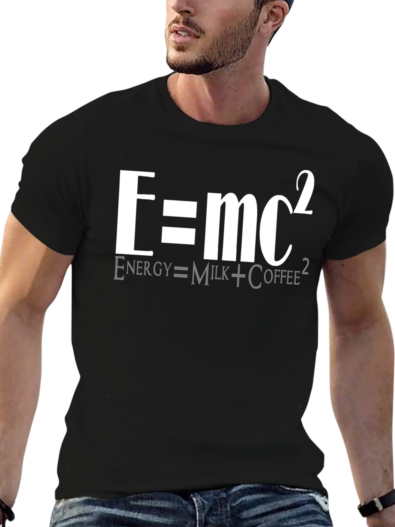 E=mc² Funny Science T-Shirt - Energy Equals Milk Coffee