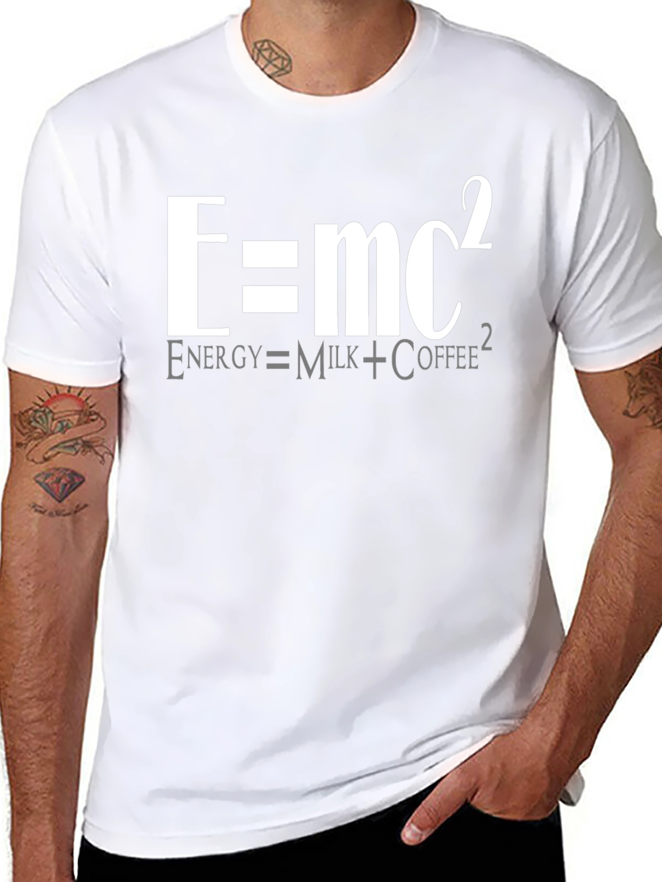 E=mc² Funny Science T-Shirt - Energy Equals Milk Coffee