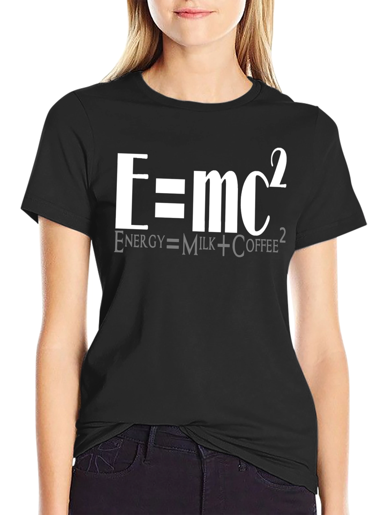 E=mc² Funny Science T-Shirt - Energy Equals Milk Coffee