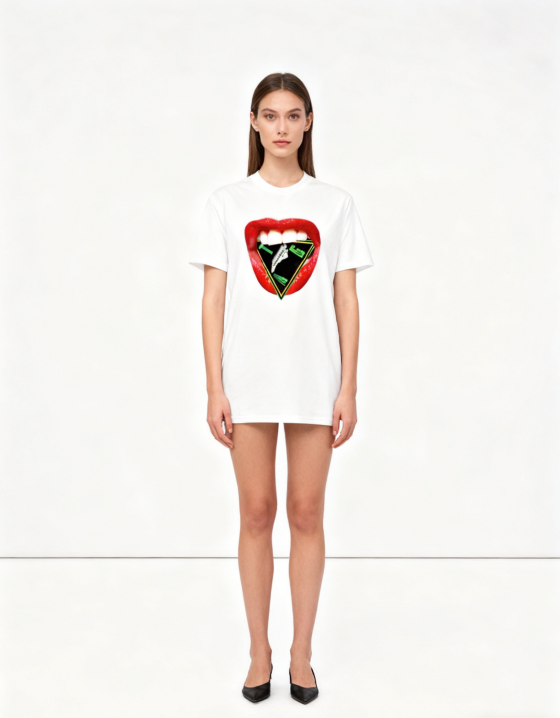 Bold Lips Triangle Graphic Black T-Shirt